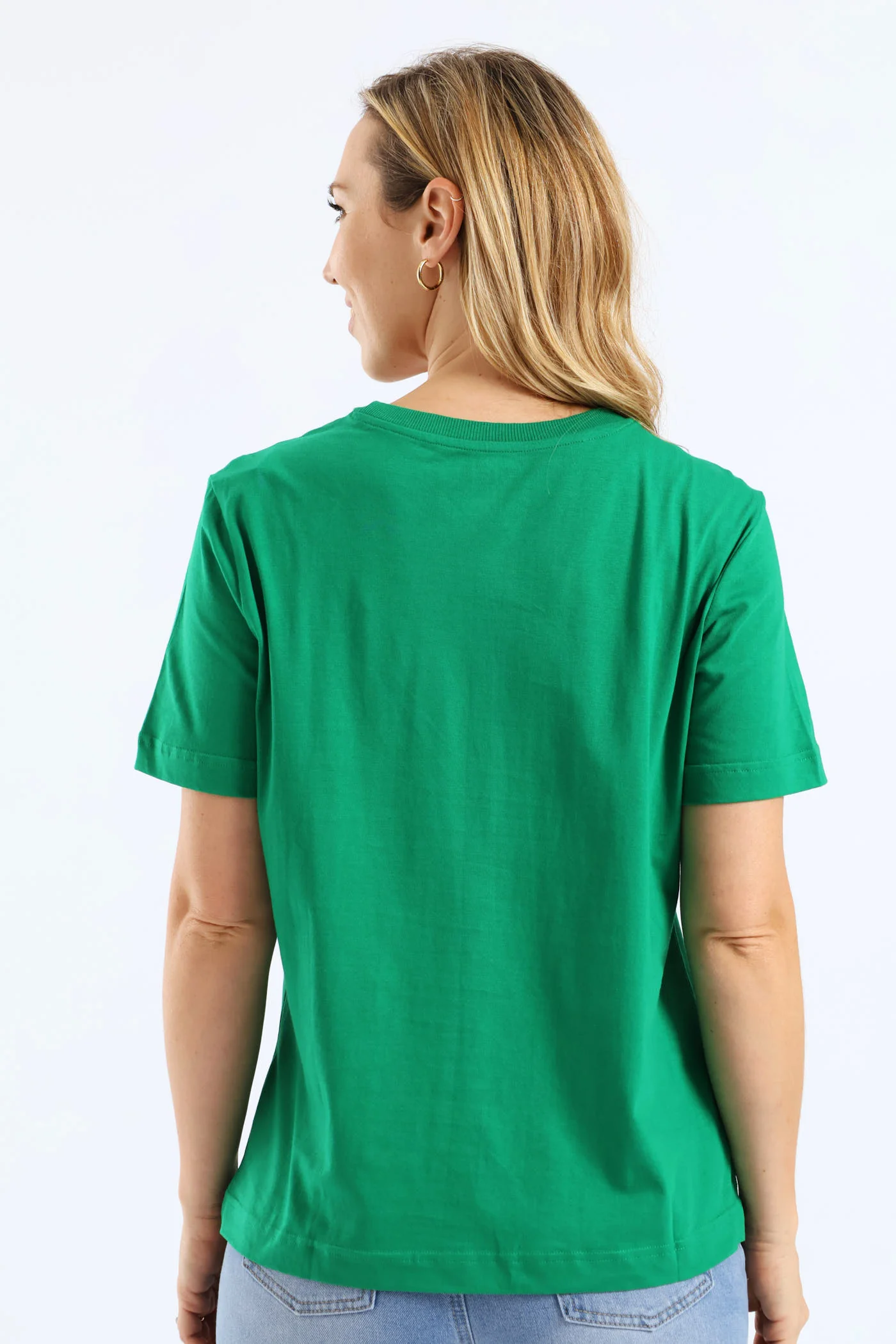 Rib Neck Cotton Boxy Tee - Emerald - Image 4