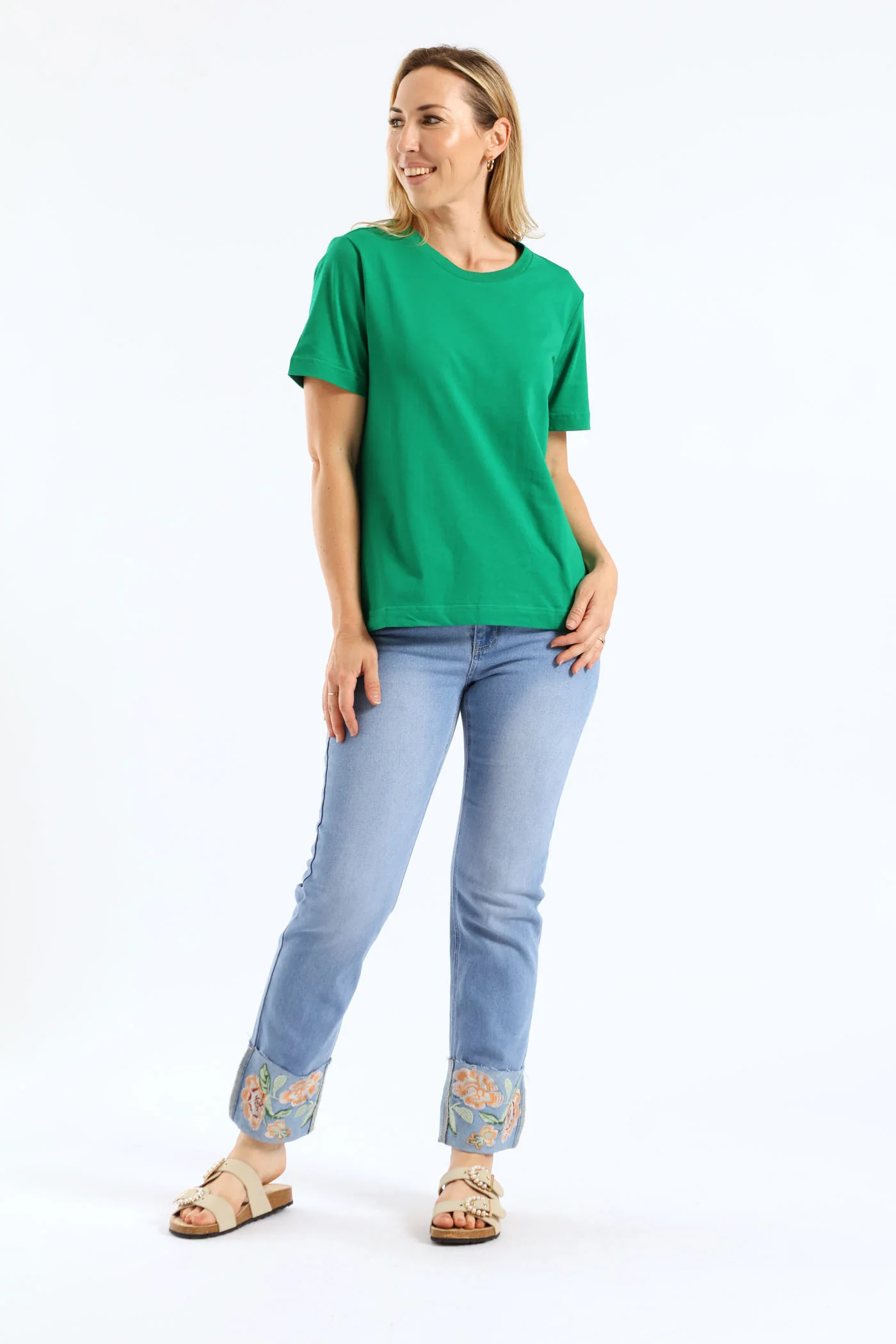 Rib Neck Cotton Boxy Tee - Emerald - Image 5