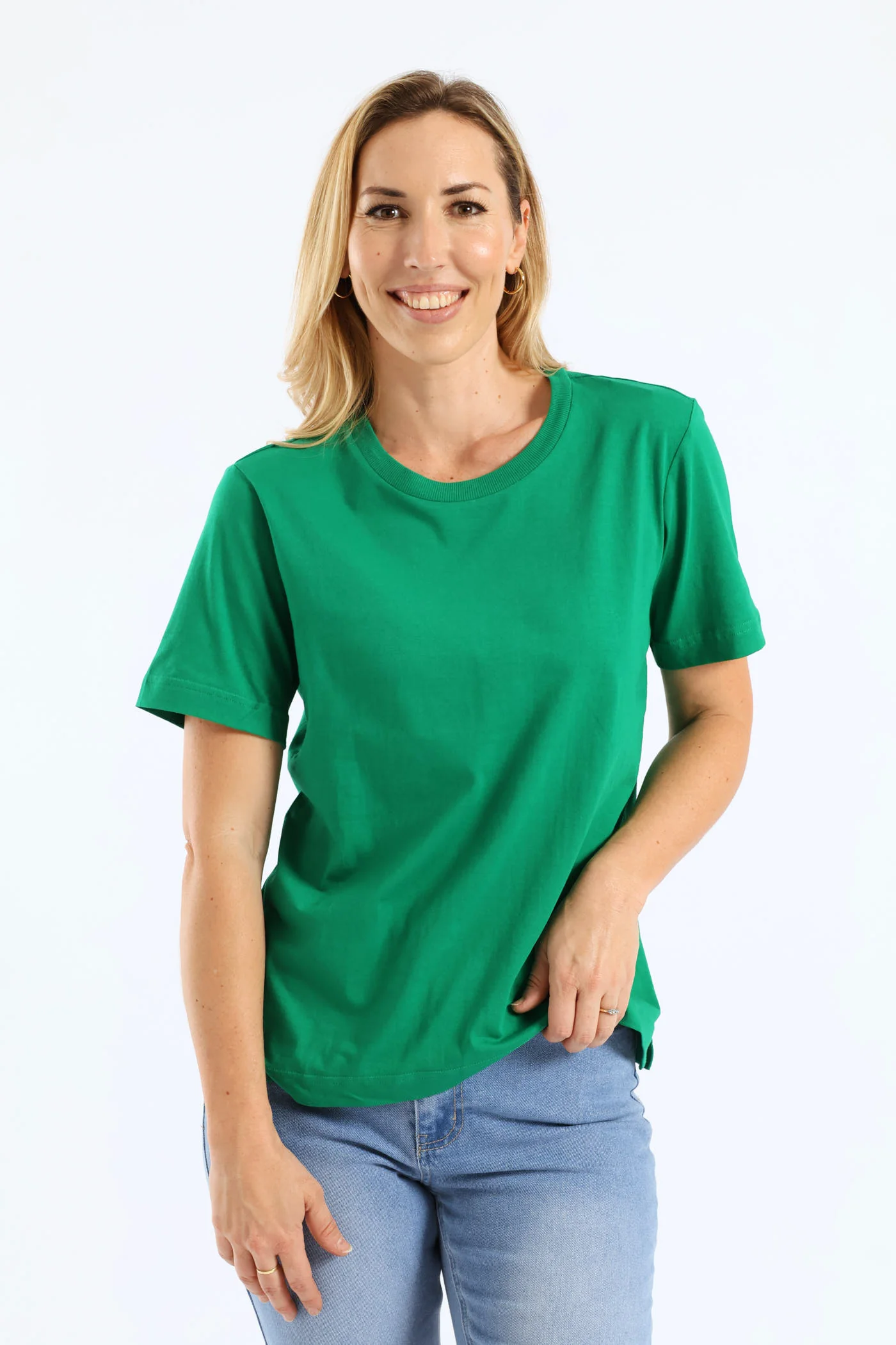 Rib Neck Cotton Boxy Tee - Emerald - Image 6