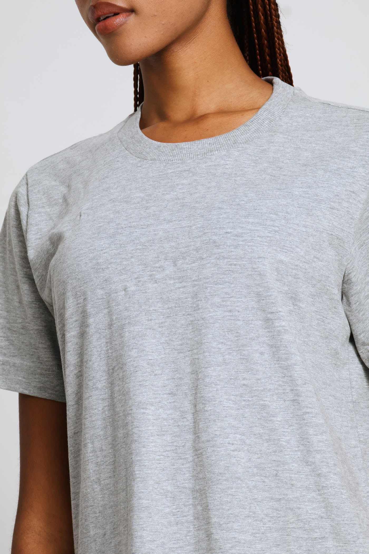 Rib Neck Cotton Boxy Tee - Grey Melange - Image 2