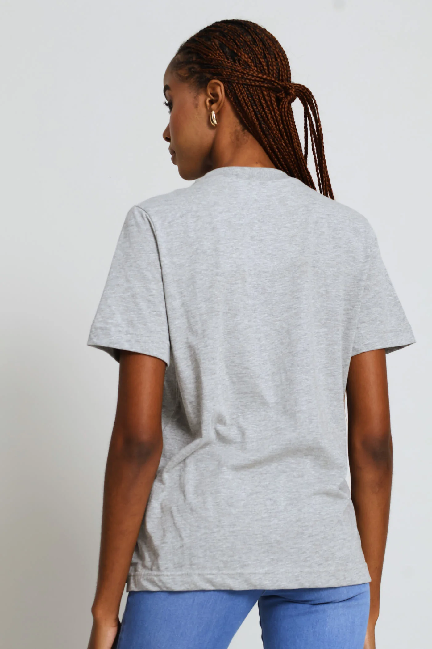 Rib Neck Cotton Boxy Tee - Grey Melange - Image 4