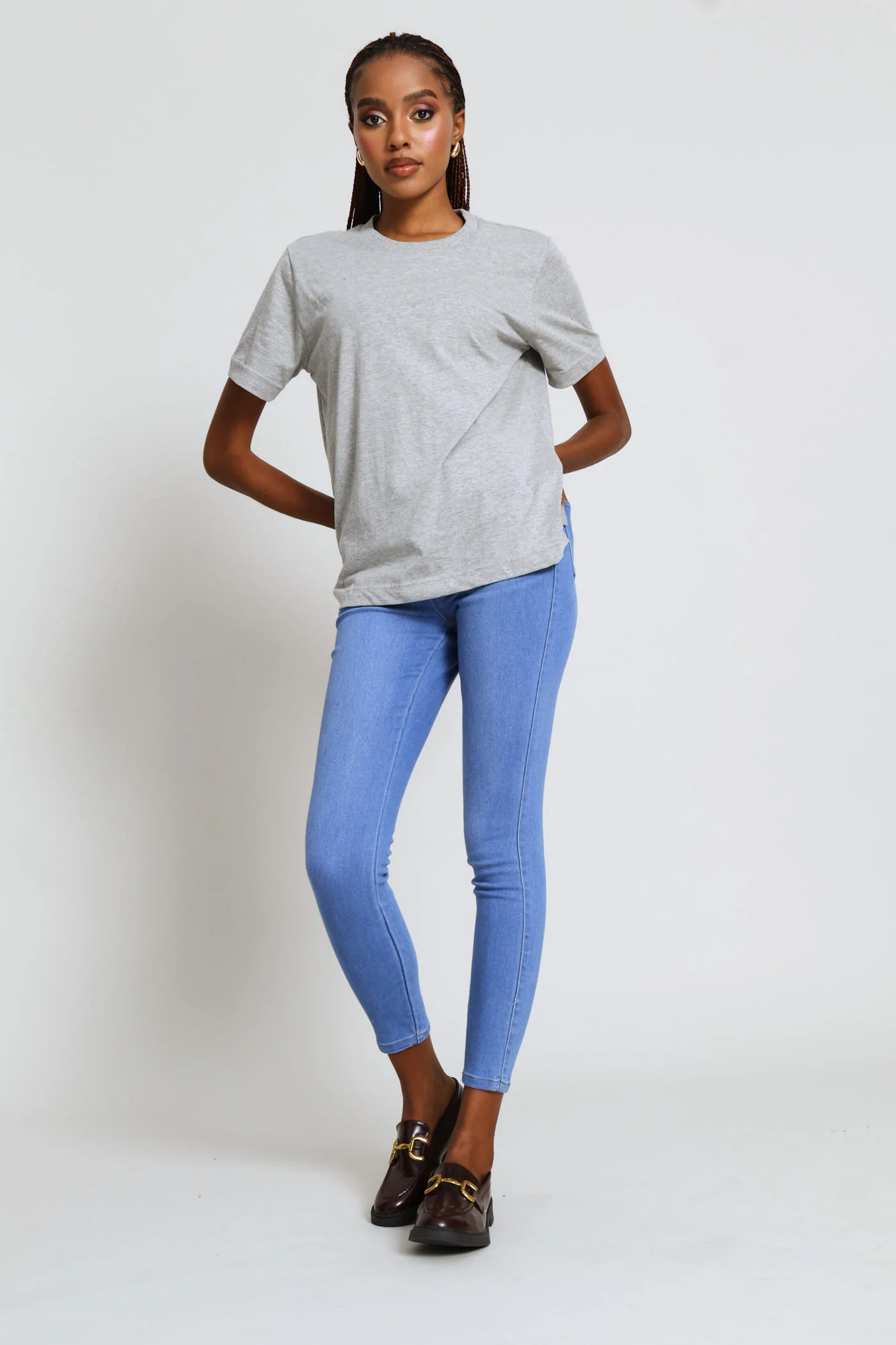 Rib Neck Cotton Boxy Tee - Grey Melange - Image 5