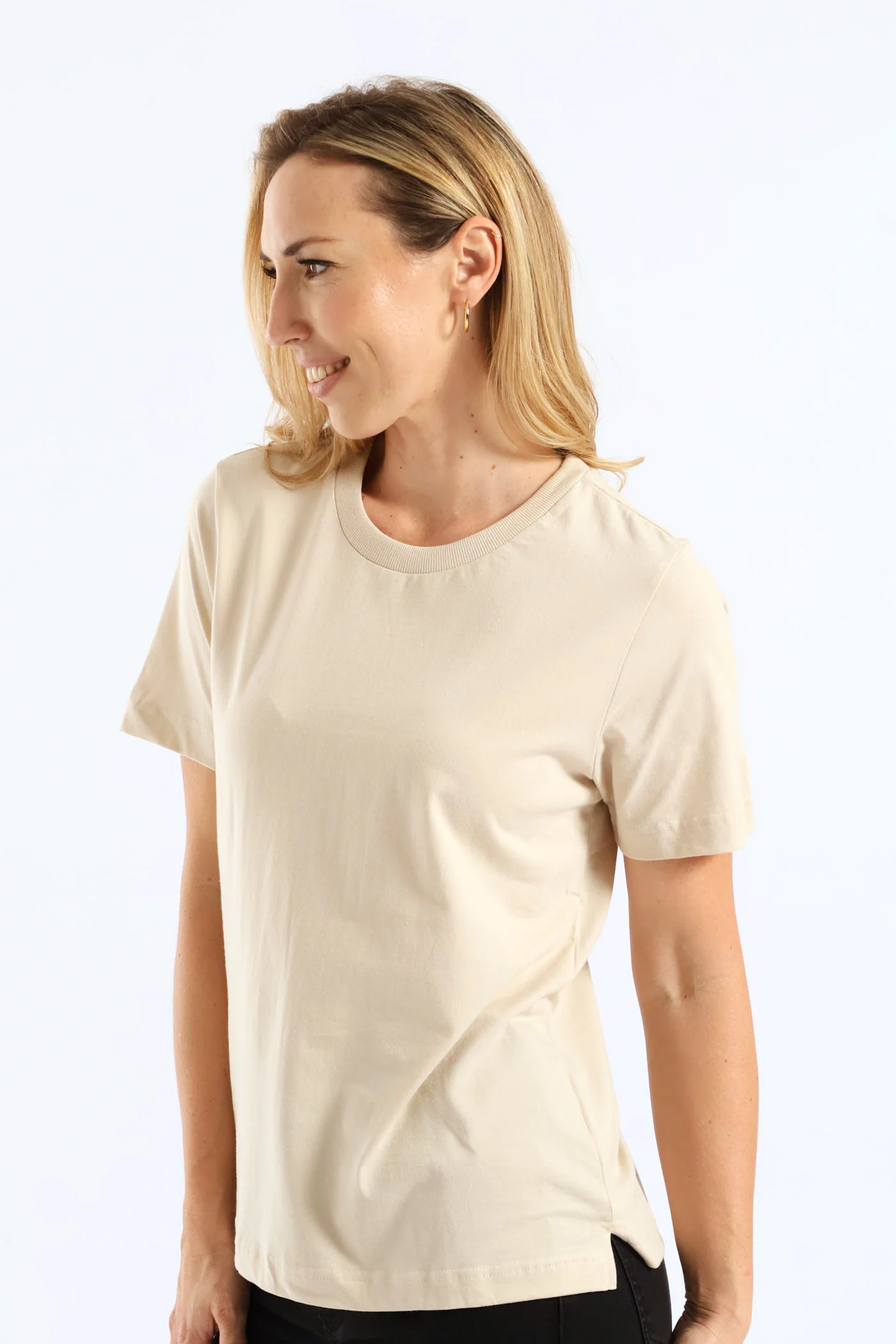 Rib Neck Cotton Boxy Tee - Oatmeal - Image 3