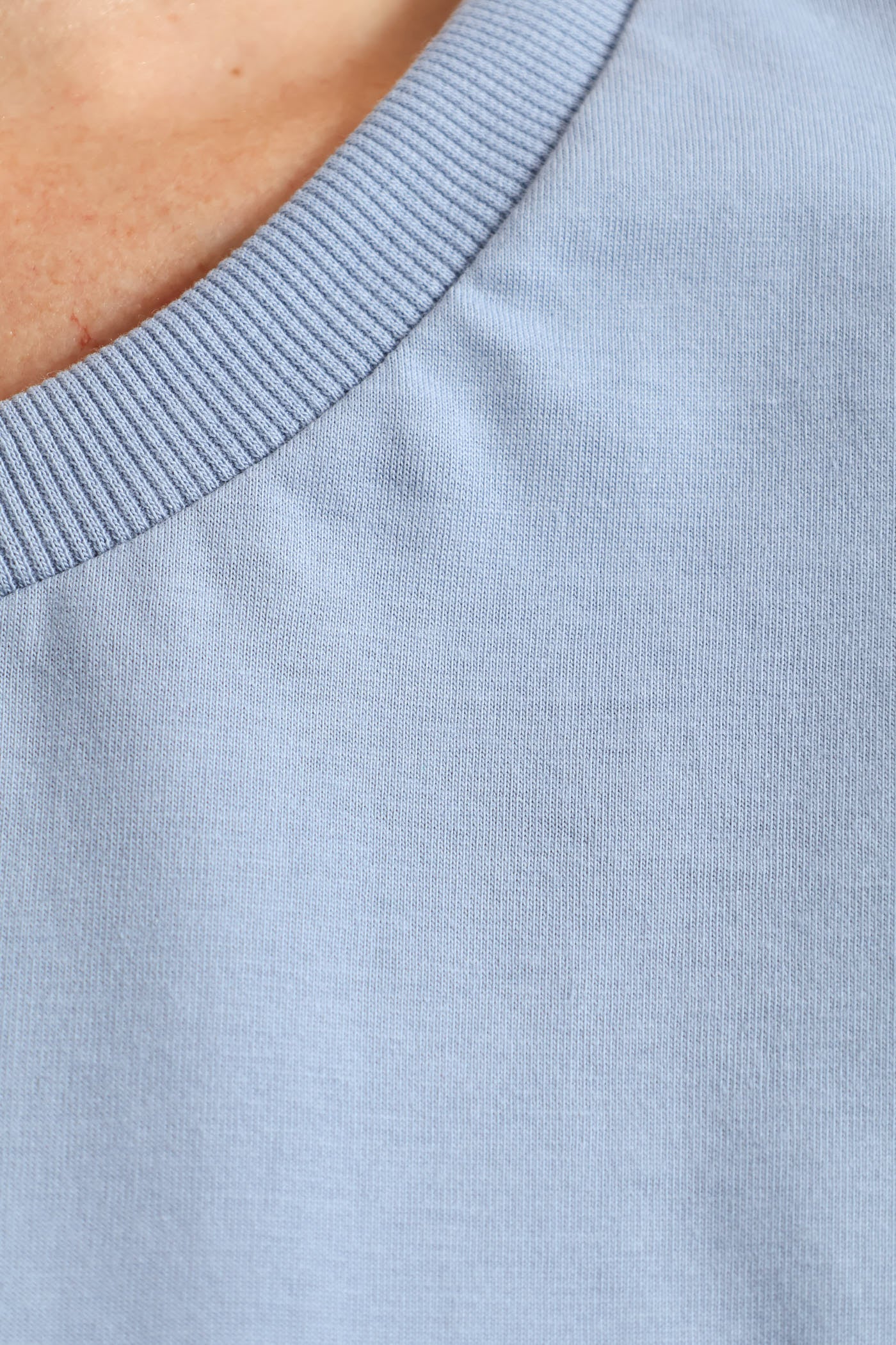 Rib Neck Cotton Boxy Tee - Pale Blue - Image 2