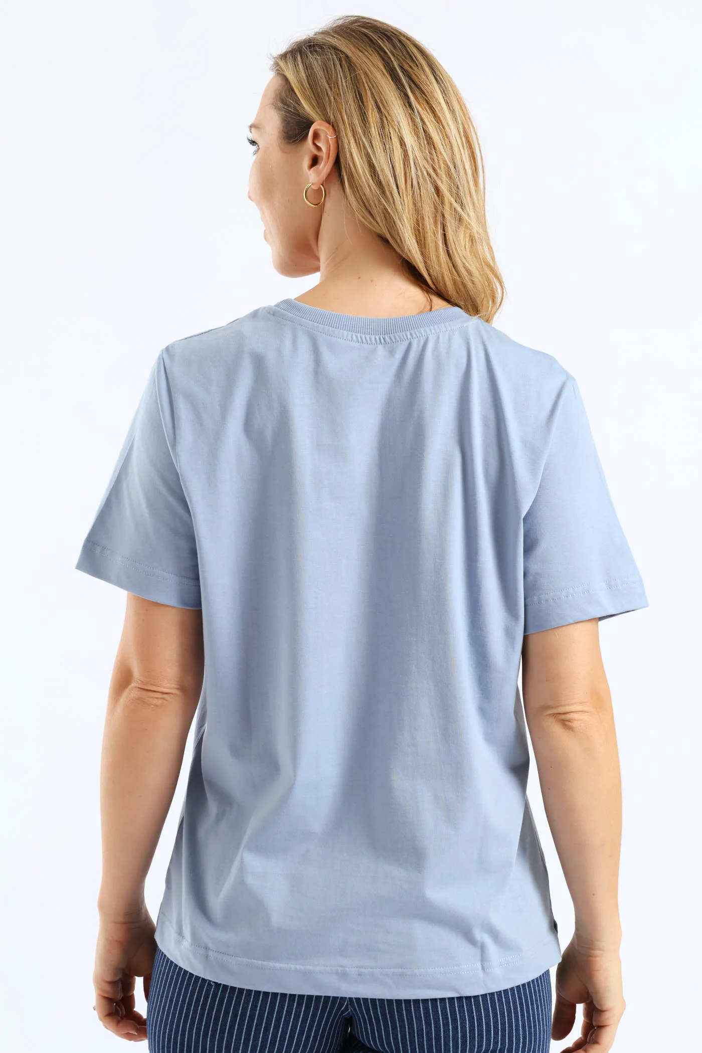 Rib Neck Cotton Boxy Tee - Pale Blue - Image 3