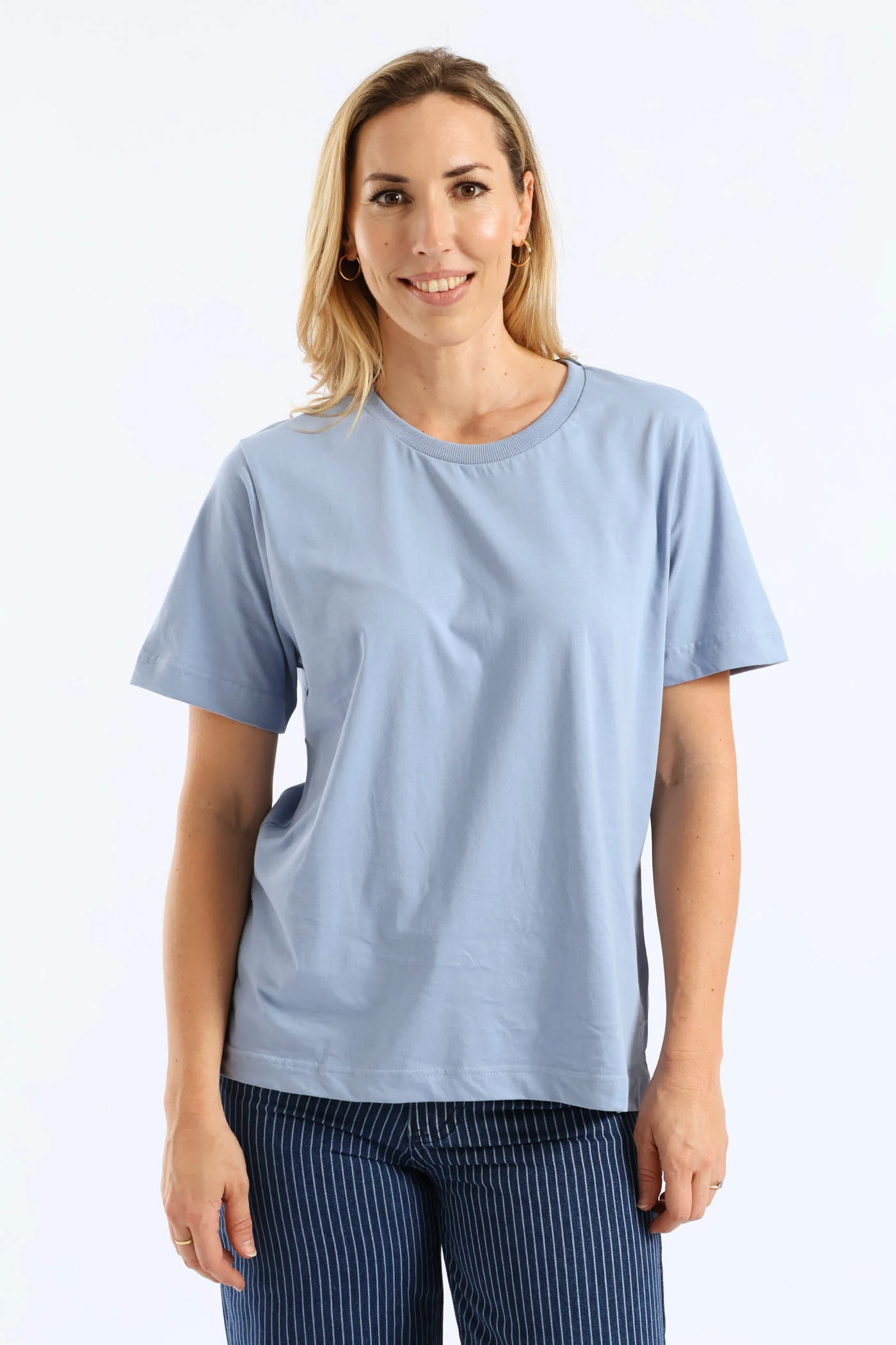 Rib Neck Cotton Boxy Tee - Pale Blue - Image 4
