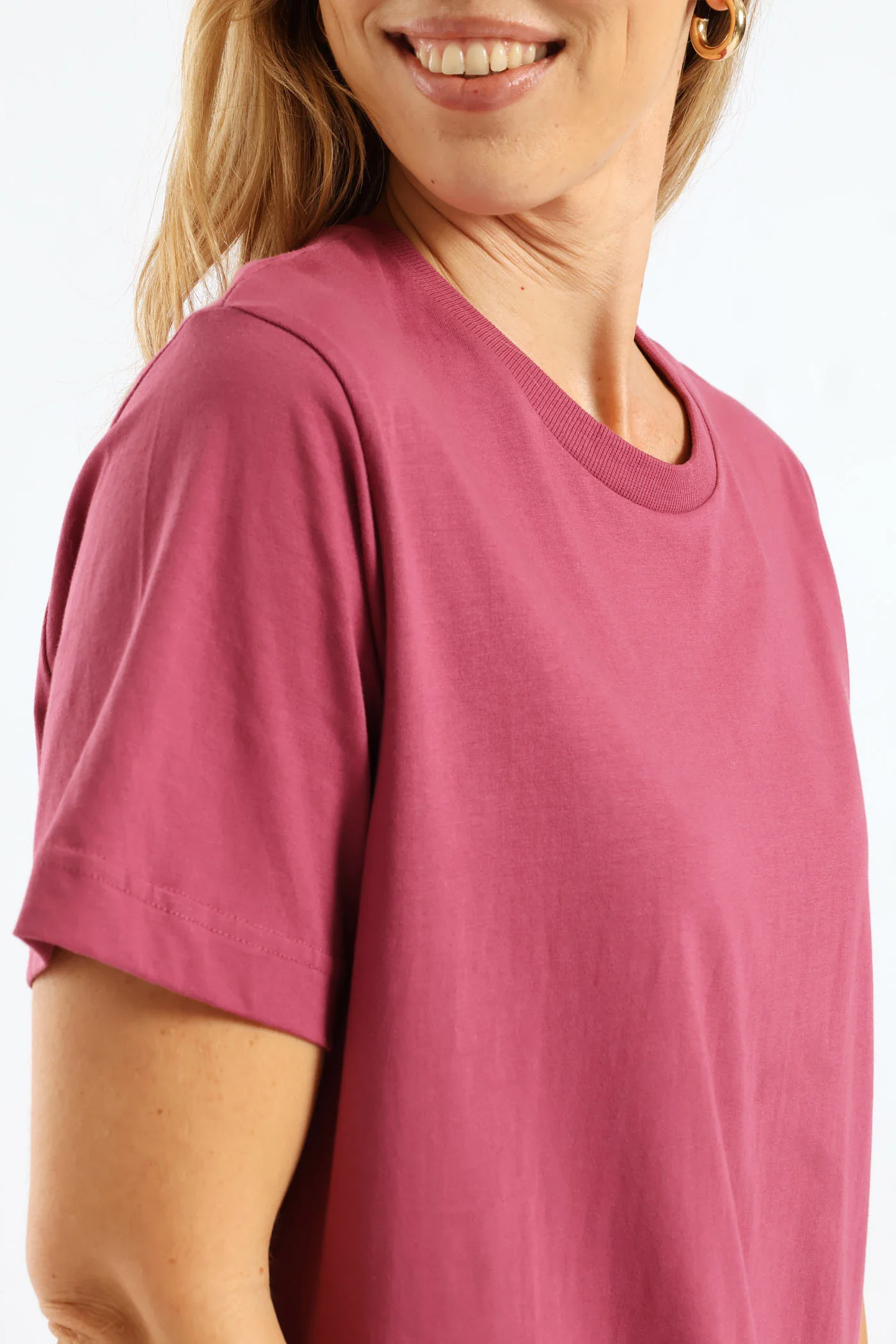 Rib Neck Cotton Boxy Tee - Rose Violet - Image 2