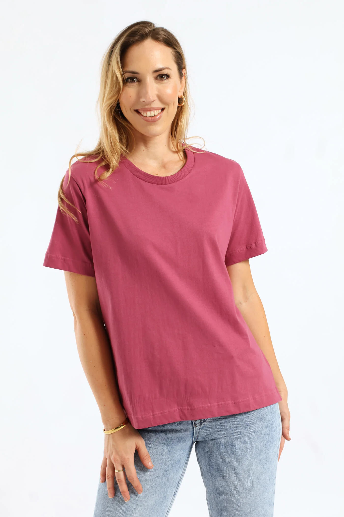 Rib Neck Cotton Boxy Tee - Rose Violet - Image 3