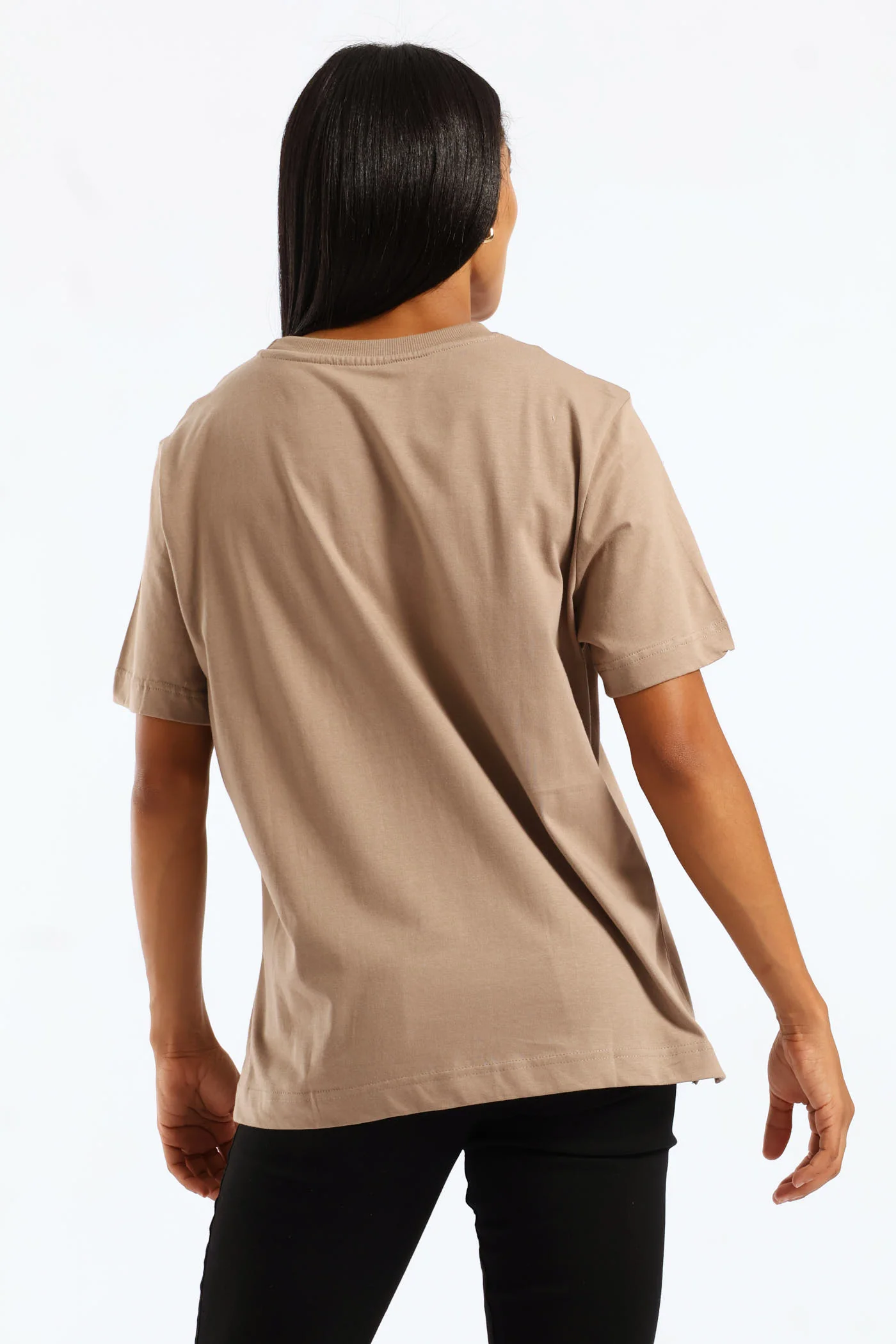 Rib Neck Cotton Boxy Tee - Taupe - Image 3