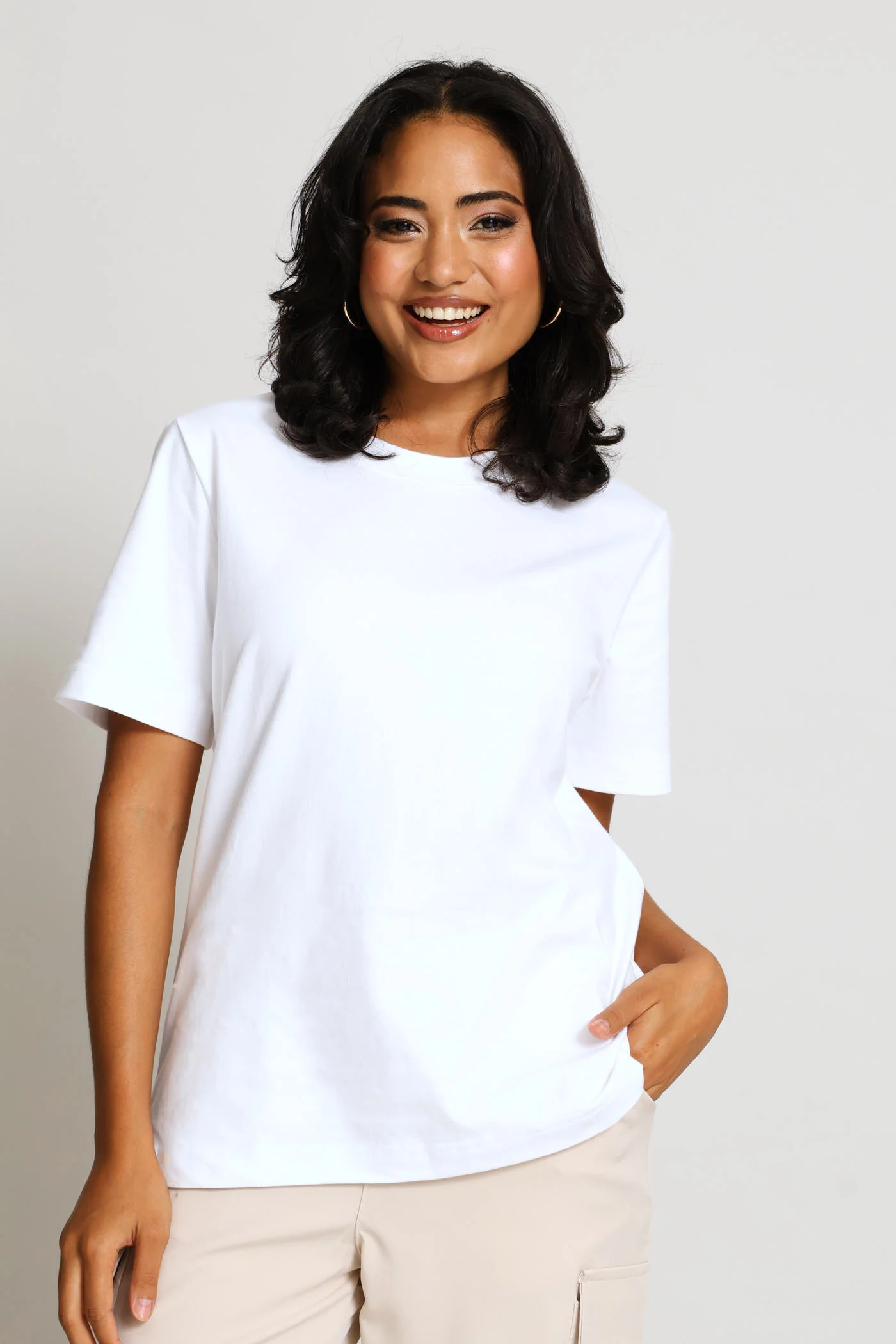 Rib Neck Cotton Regular Tee - White - Image 2