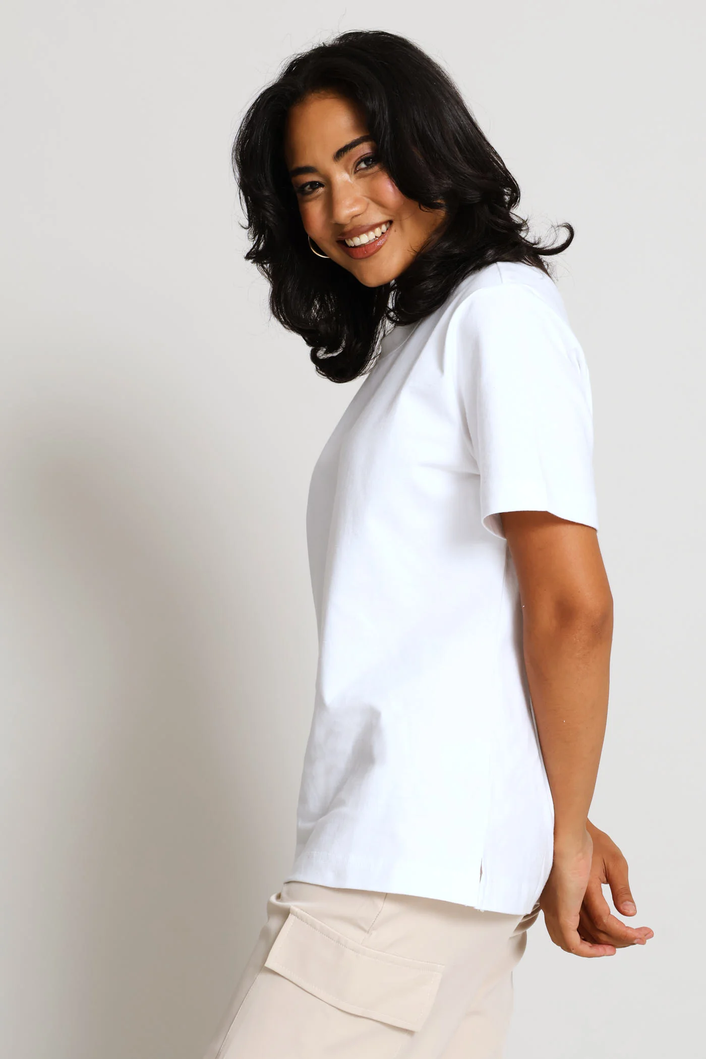 Rib Neck Cotton Regular Tee - White - Image 3