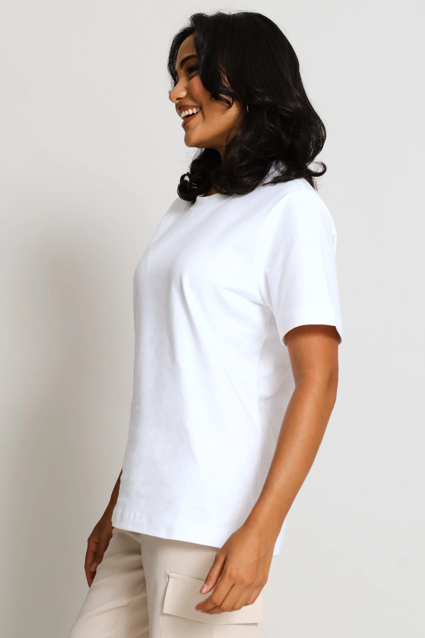 Rib Neck Cotton Regular Tee - White - Image 5