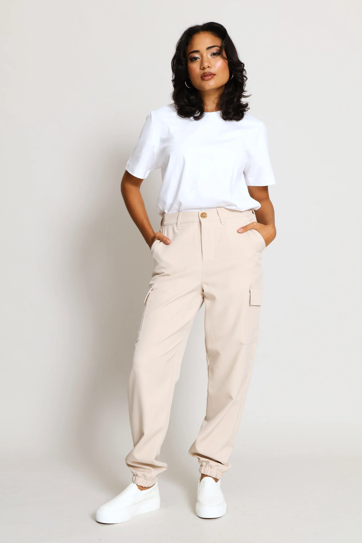 Rib Neck Cotton Regular Tee - White - Image 6