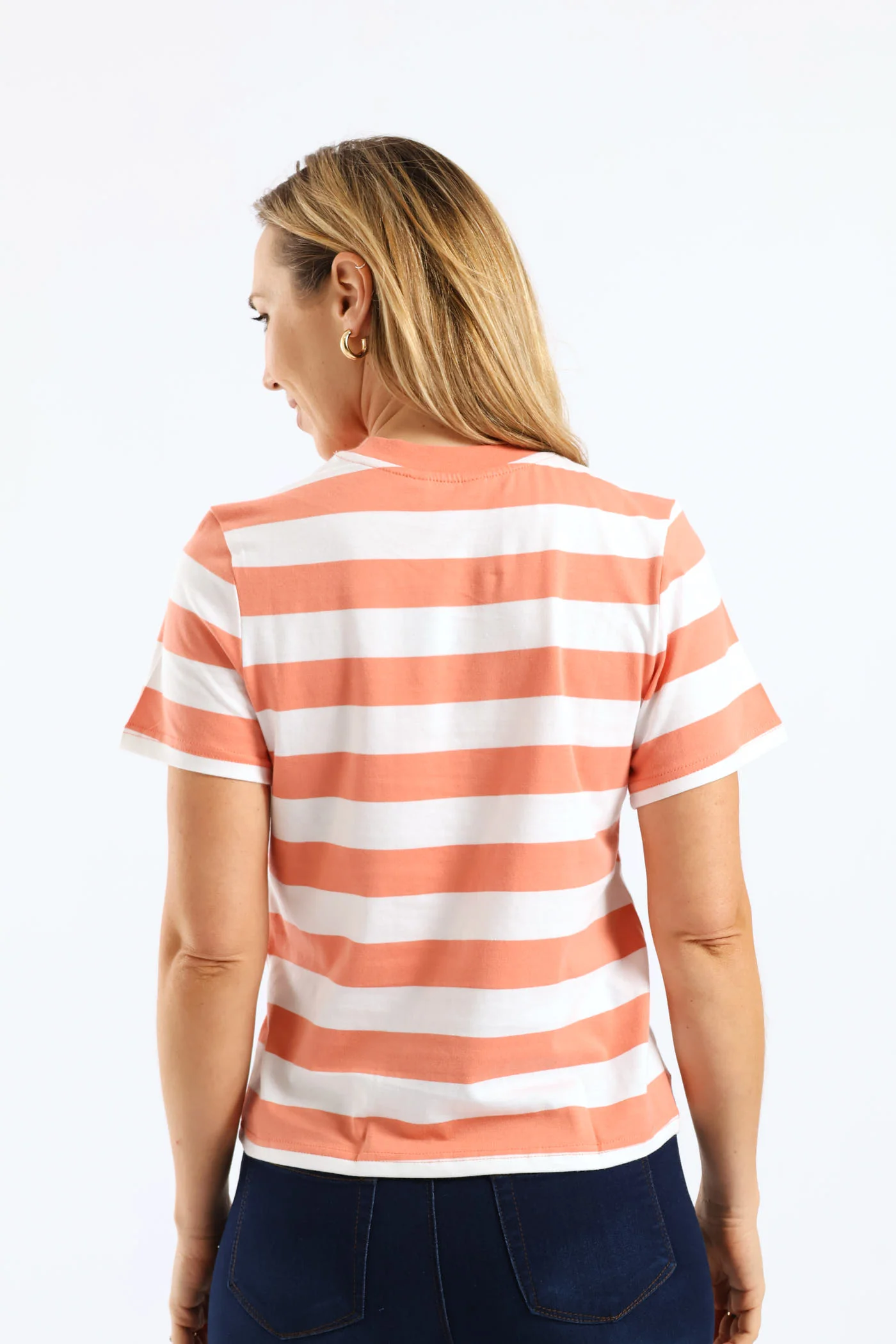 Rib Neck Wide Stripe Boxy Tee - Dark Coral - Image 4