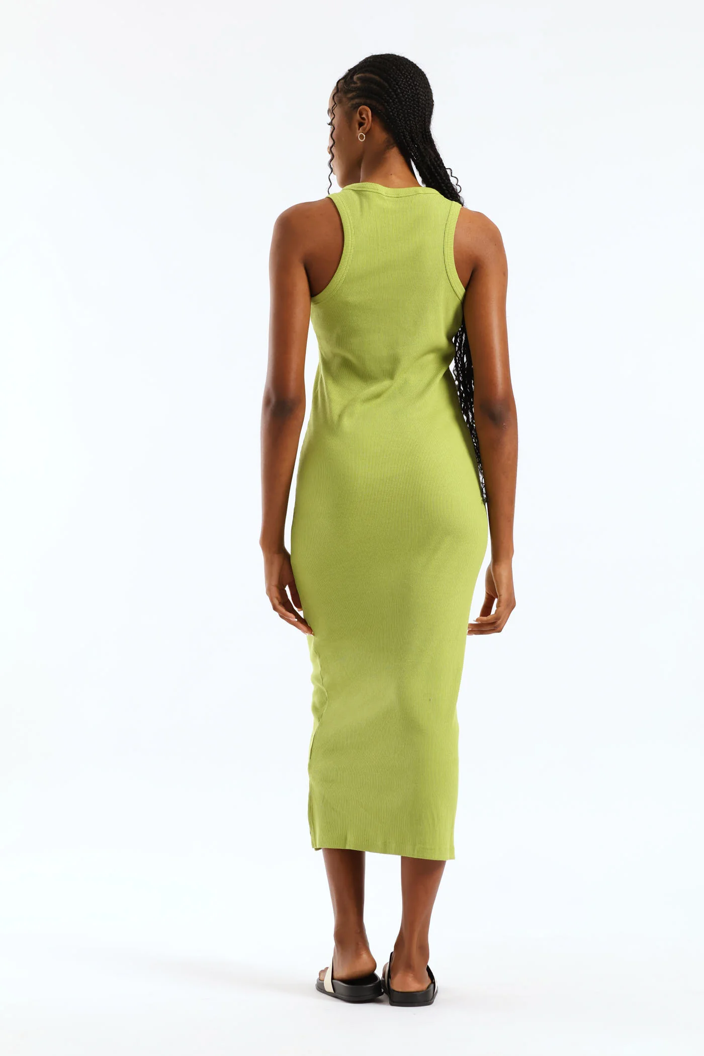 Rib Tank Column Side Slits Midi Dress - Chartreuse - Image 2