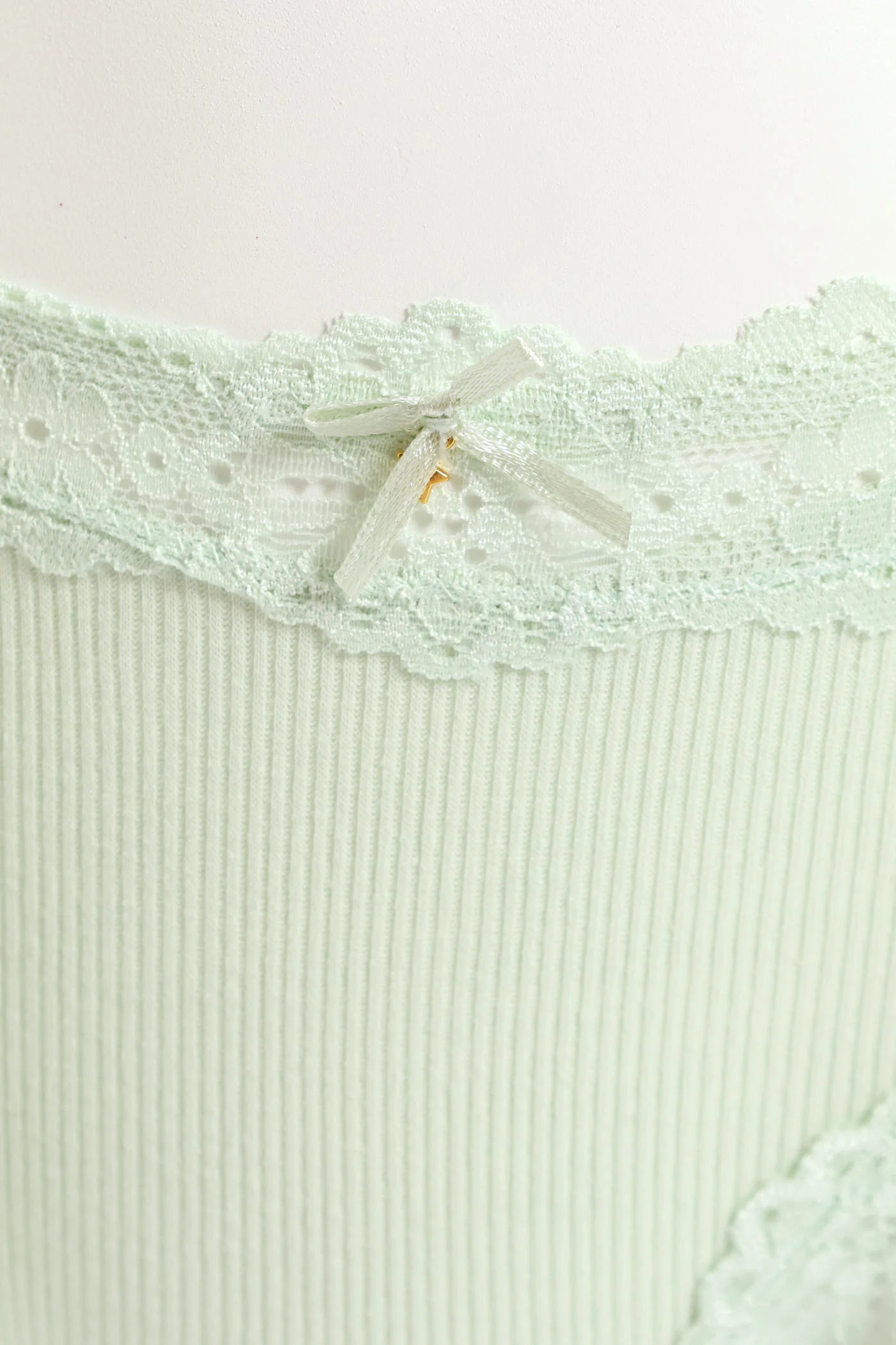 Ribbed Cotton Lace Trim Midi Panty - Sage - Image 2