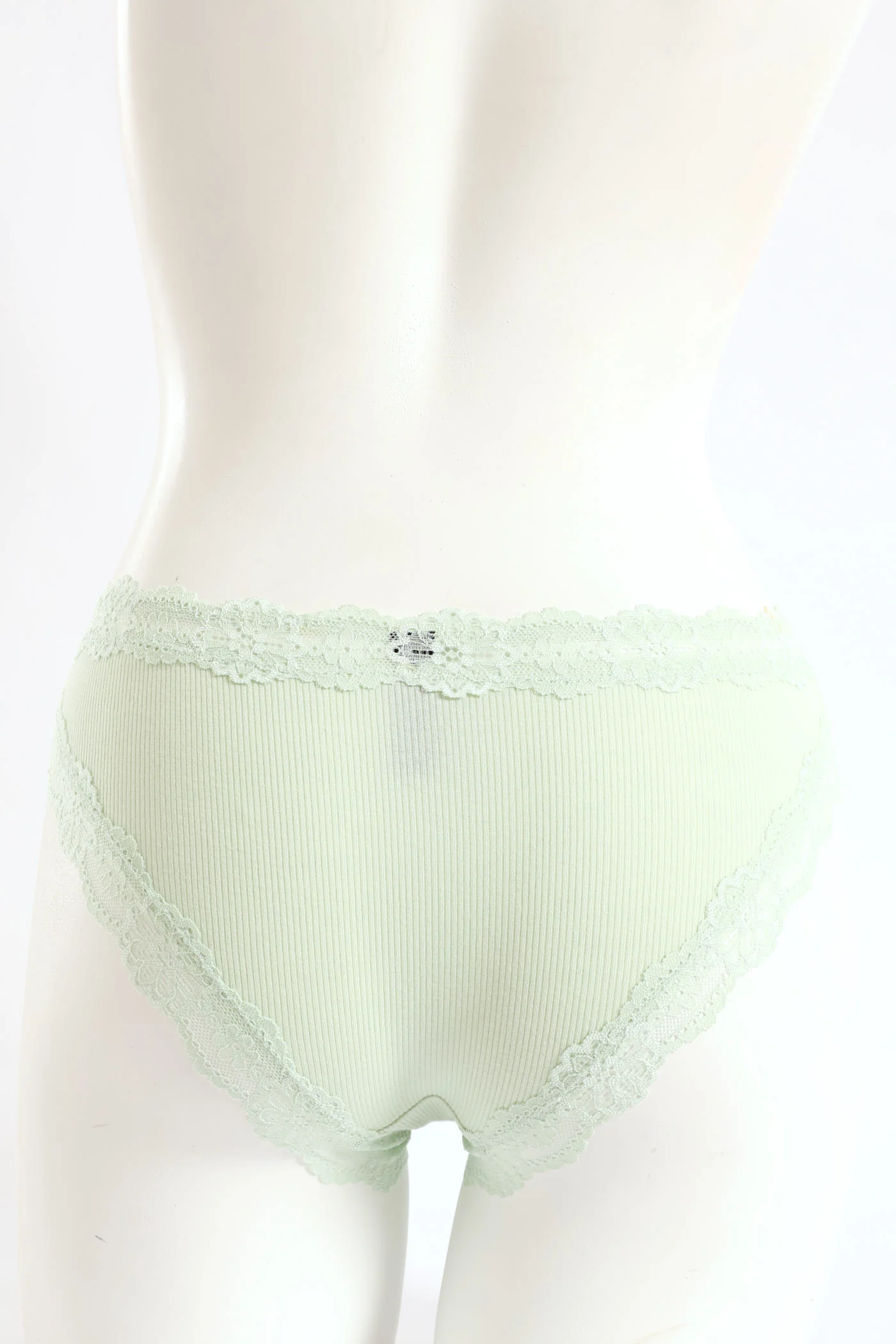 Ribbed Cotton Lace Trim Midi Panty - Sage - Image 3