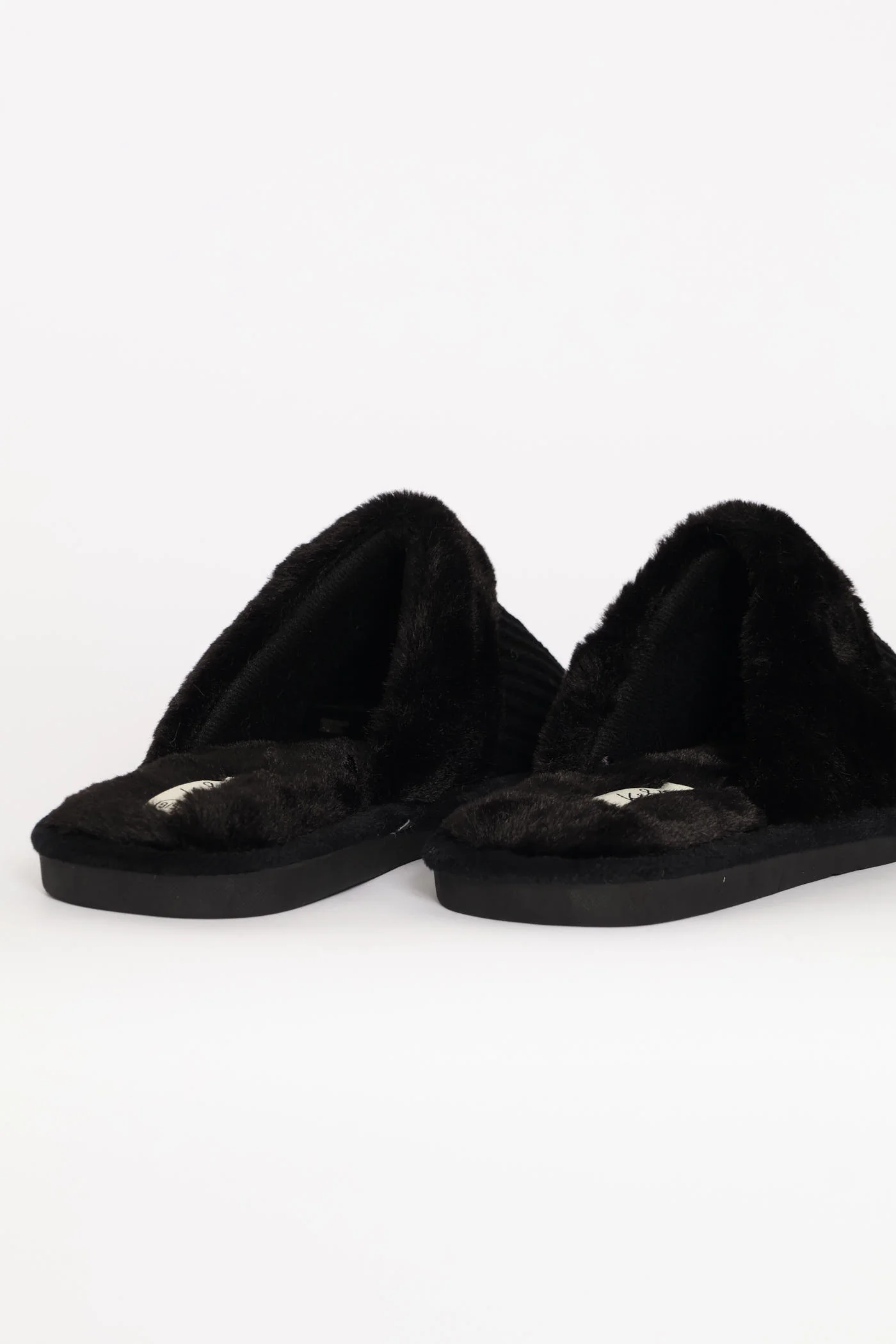 Ribbed Detail Plain Upper Slipper - Black - Image 3