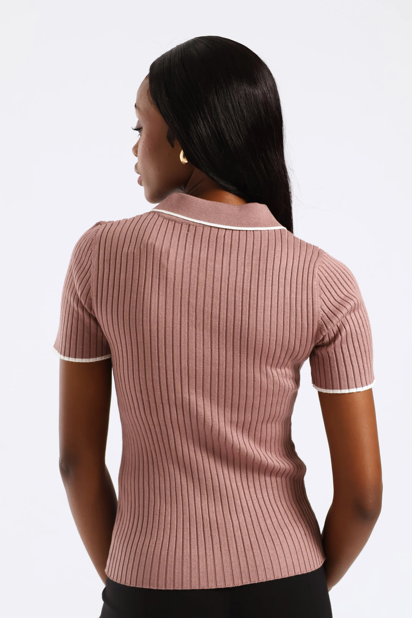 Ribbed Knitwear Golfer - Mauve - Image 4