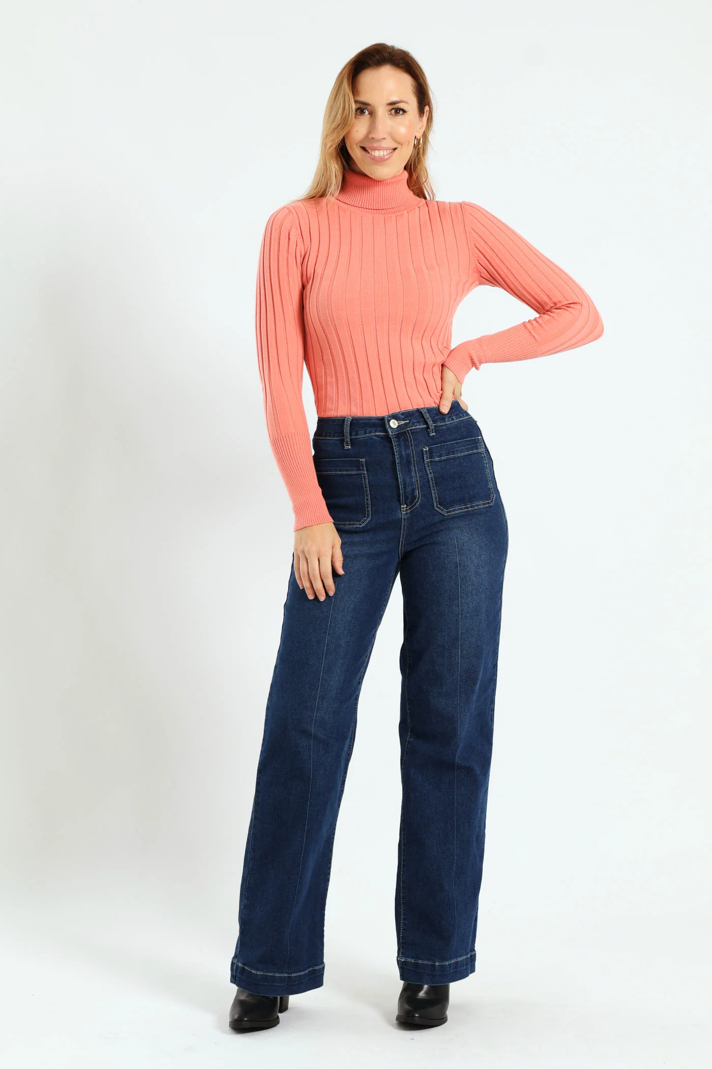 Ribbed Plain Poloneck - Coral - Image 5