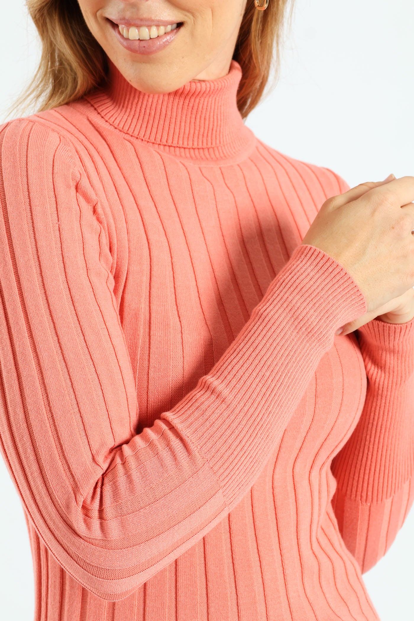Ribbed Plain Poloneck - Coral - Image 6