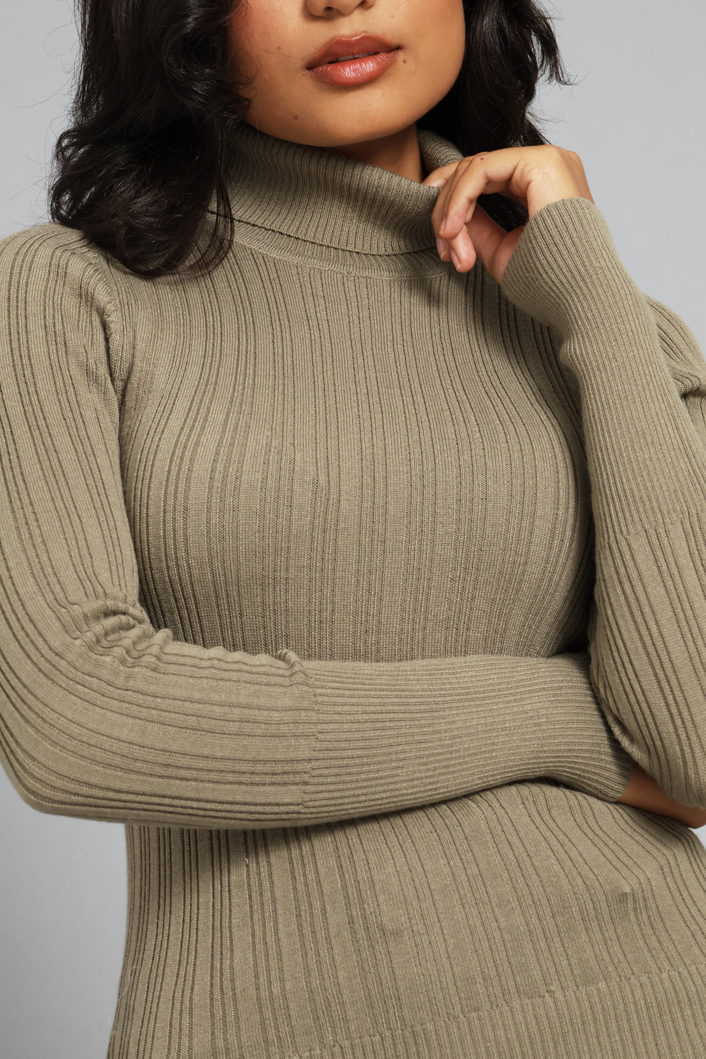 Ribbed Plain Poloneck - Dark Fatigue - Image 2