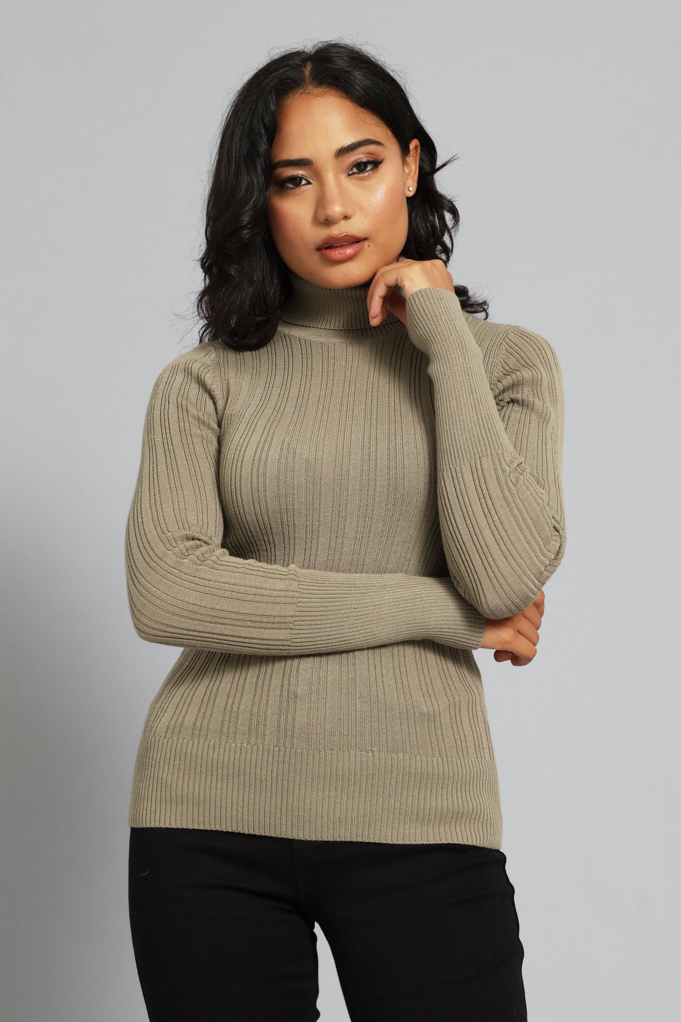 Ribbed Plain Poloneck - Dark Fatigue - Image 3
