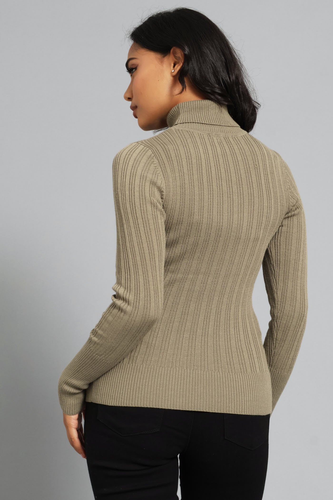 Ribbed Plain Poloneck - Dark Fatigue - Image 5