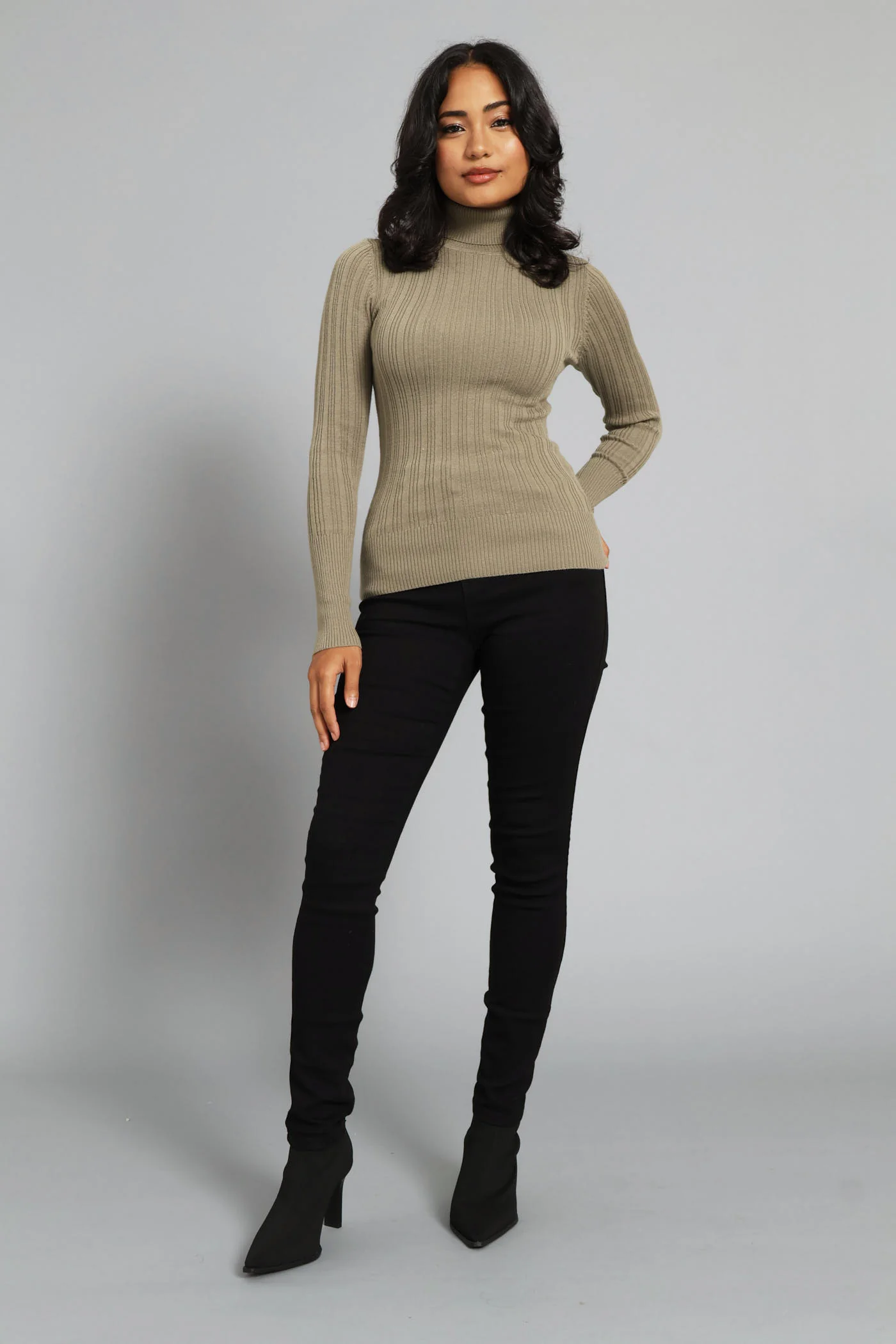 Ribbed Plain Poloneck - Dark Fatigue - Image 6