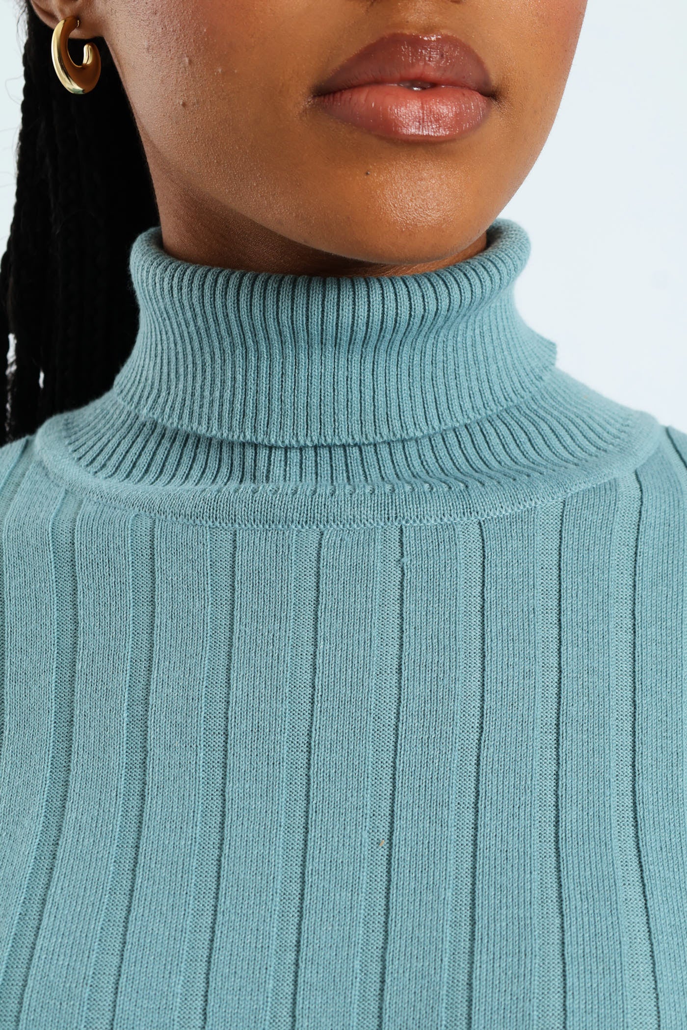 Ribbed Plain Poloneck - Dusty Blue - Image 2