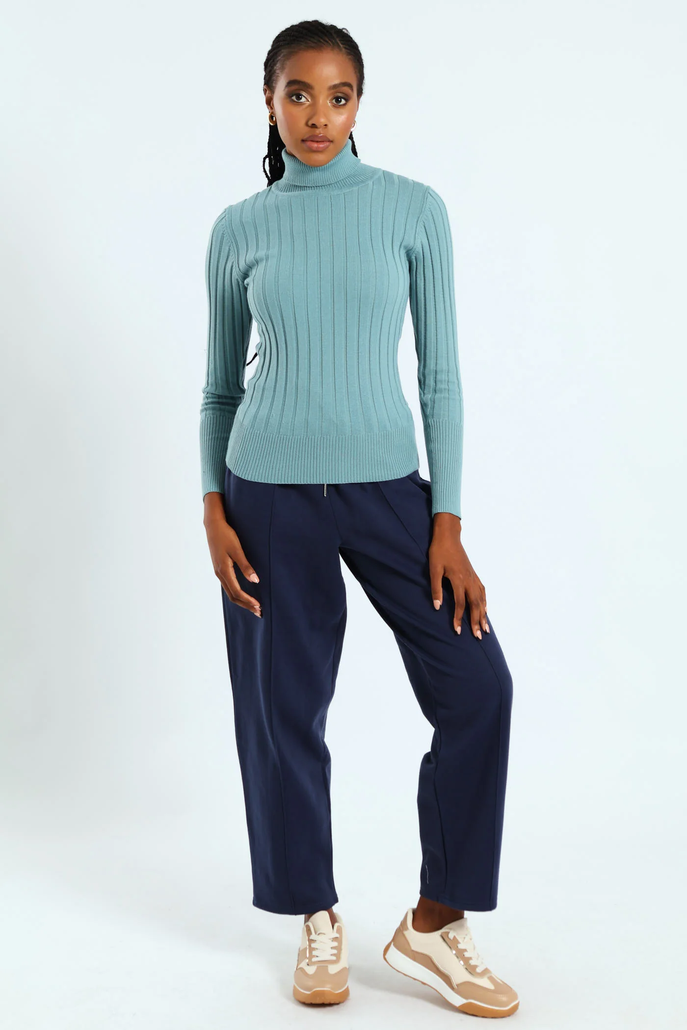 Ribbed Plain Poloneck - Dusty Blue - Image 3