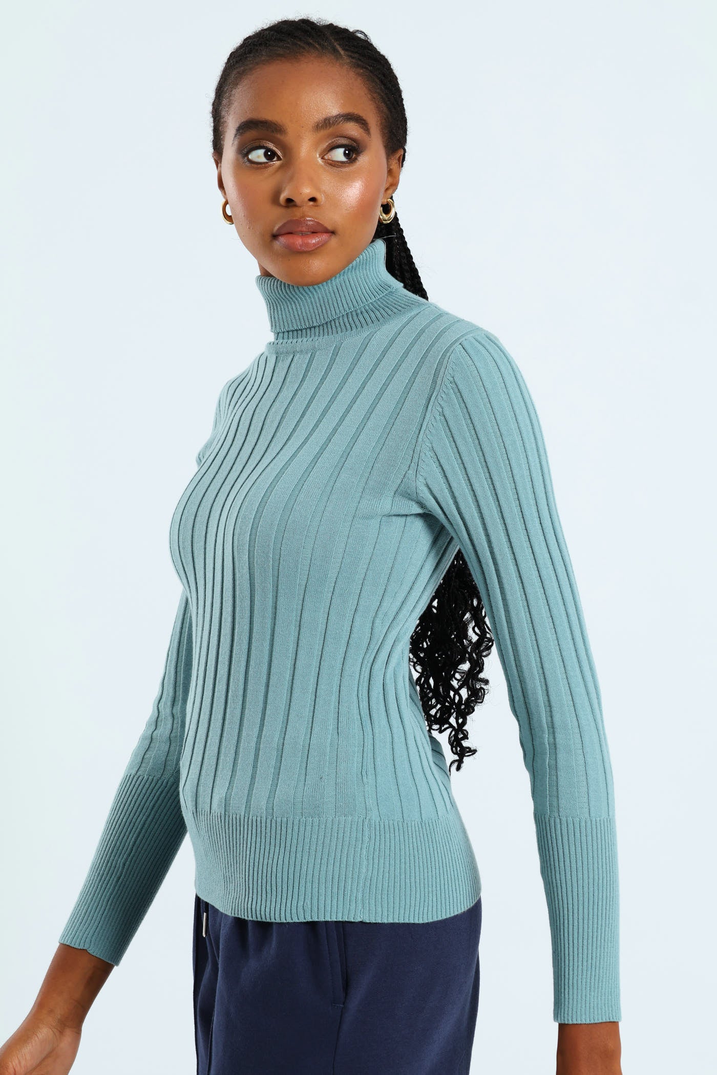 Ribbed Plain Poloneck - Dusty Blue - Image 4
