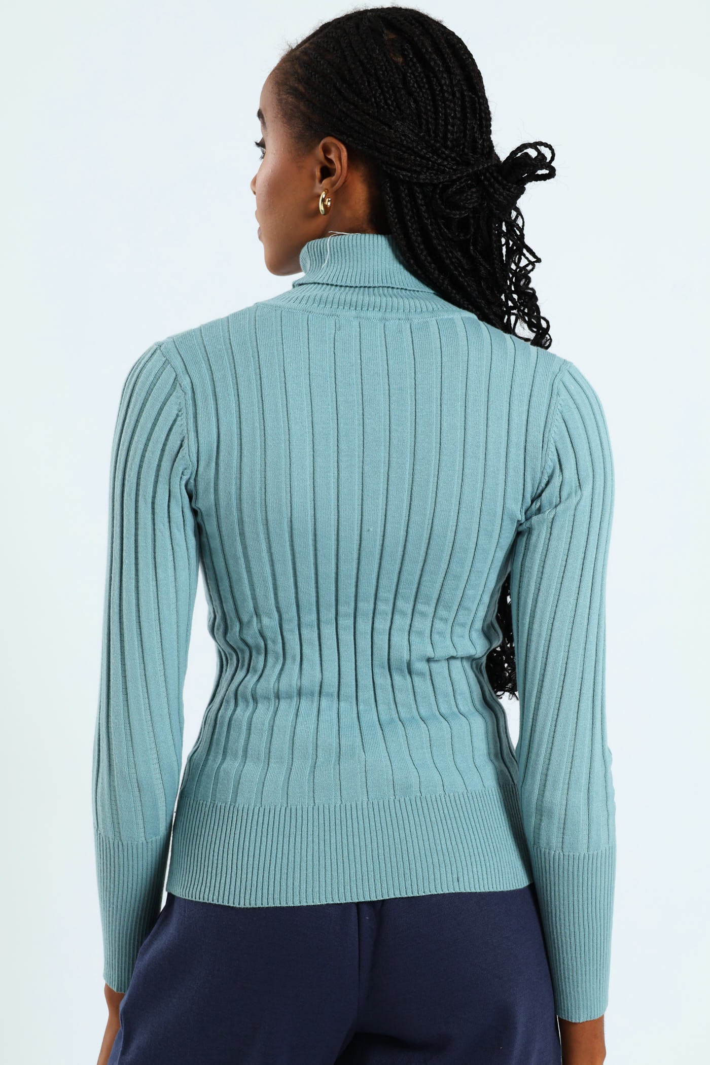 Ribbed Plain Poloneck - Dusty Blue - Image 5