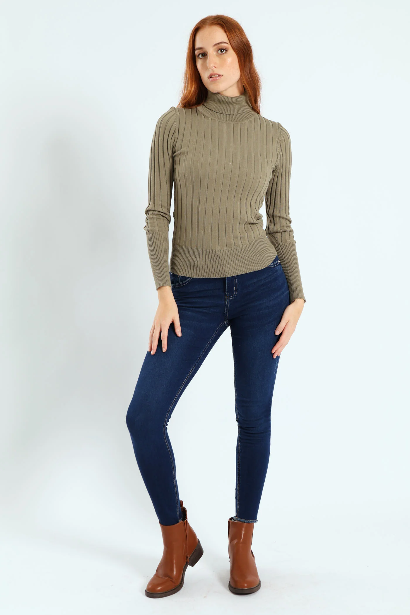 Ribbed Plain Poloneck - Light Fatigue - Image 4