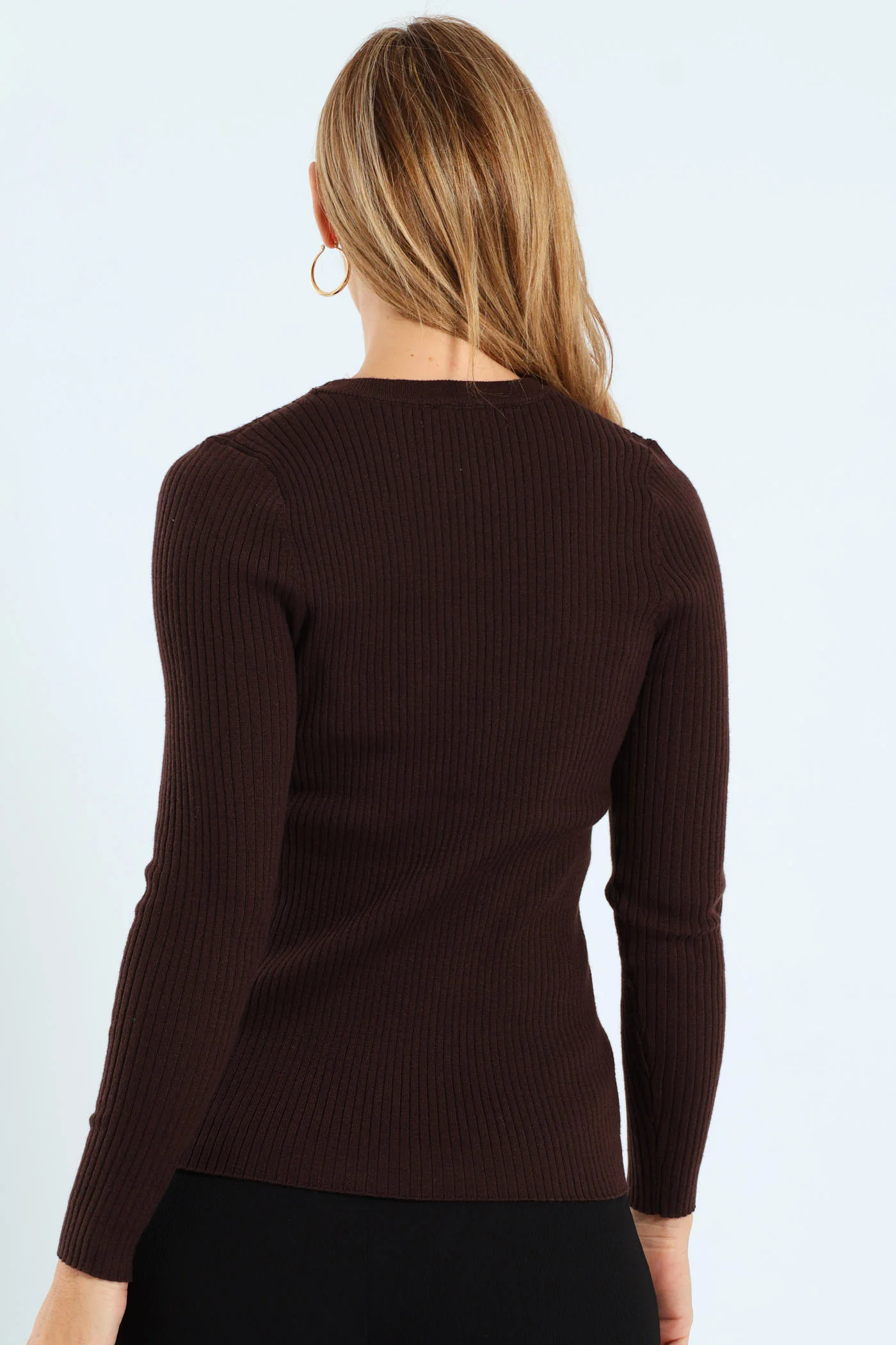 Ribbed Plain Pullover - Bitter Chocolate - Image 5
