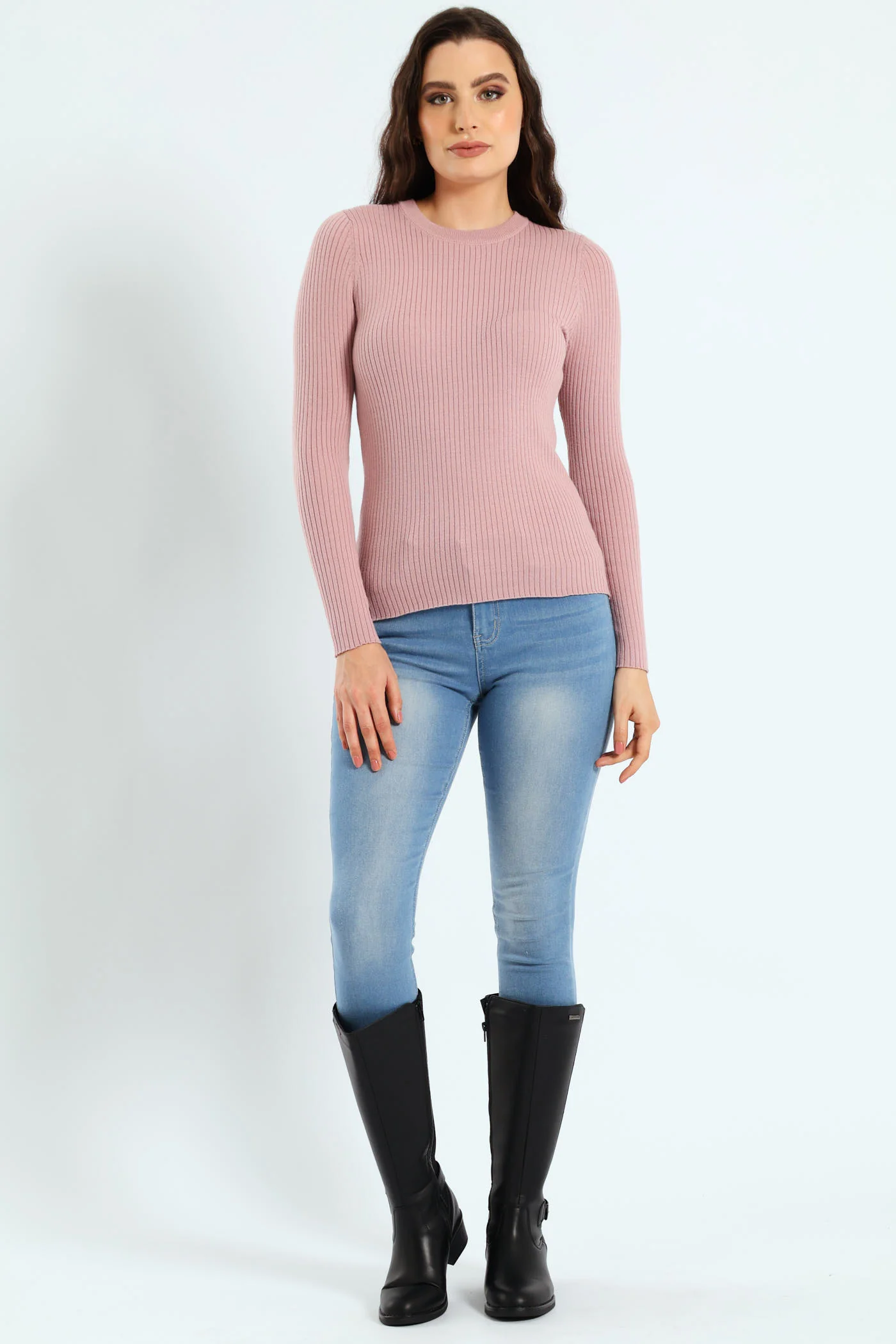Ribbed Plain Pullover - Blush - Image 3