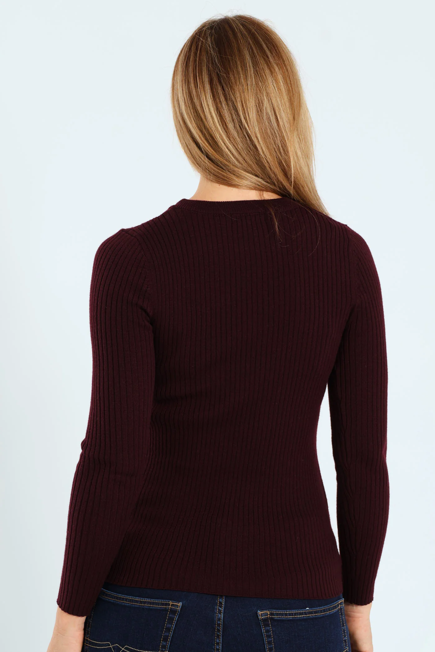 Ribbed Plain Pullover - Burgundy - Image 3