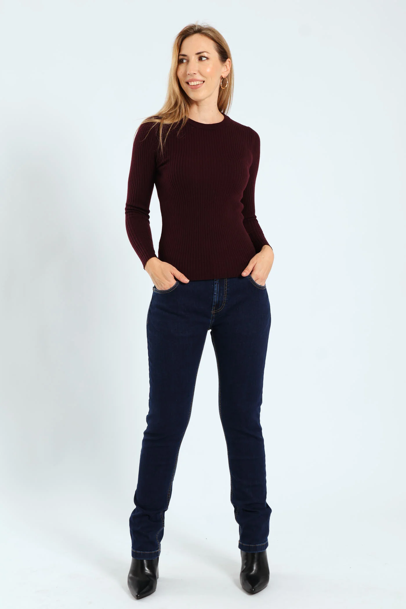 Ribbed Plain Pullover - Burgundy - Image 4