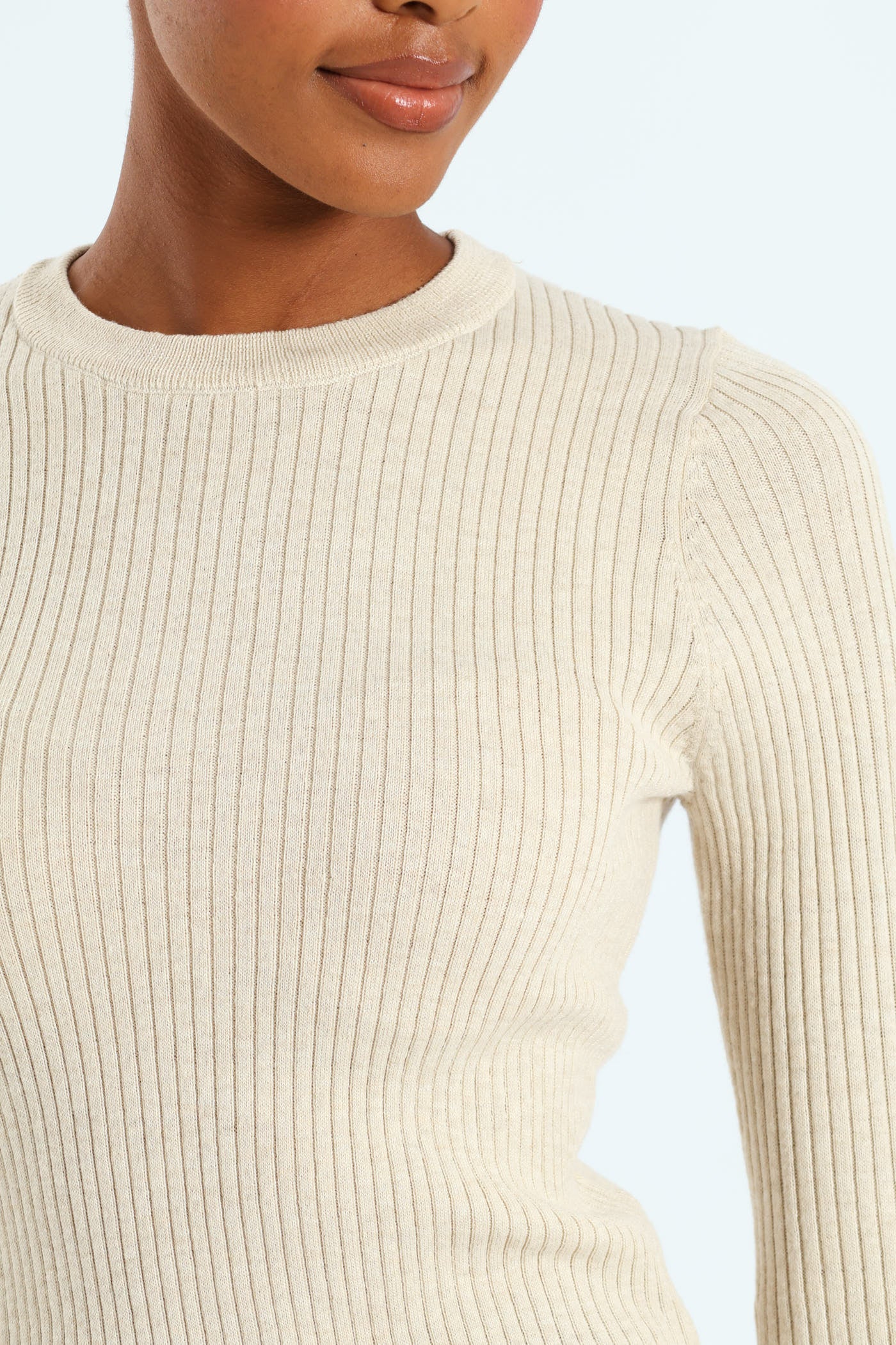 Ribbed Plain Pullover - Oatmeal Melange - Image 2