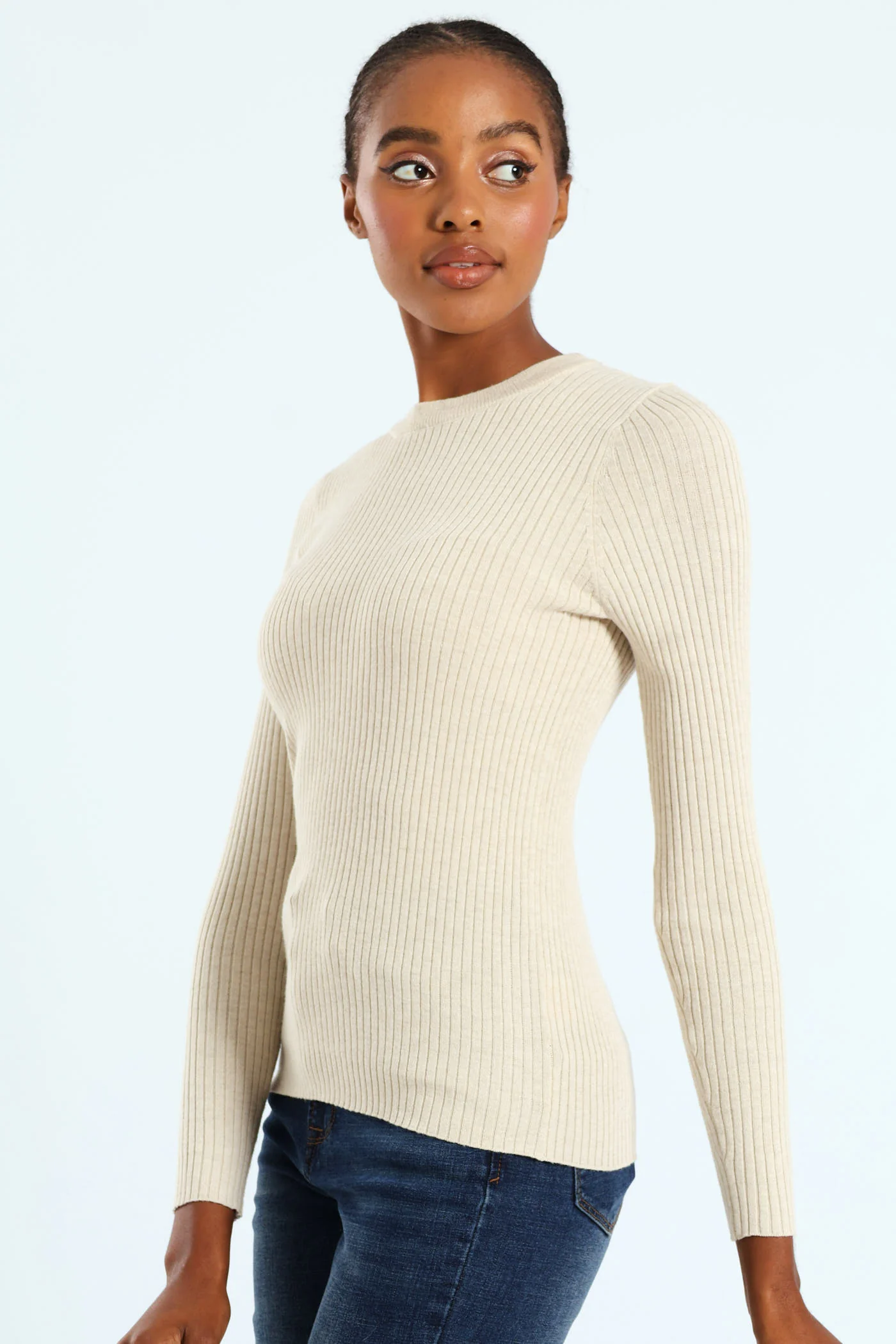 Ribbed Plain Pullover - Oatmeal Melange - Image 4