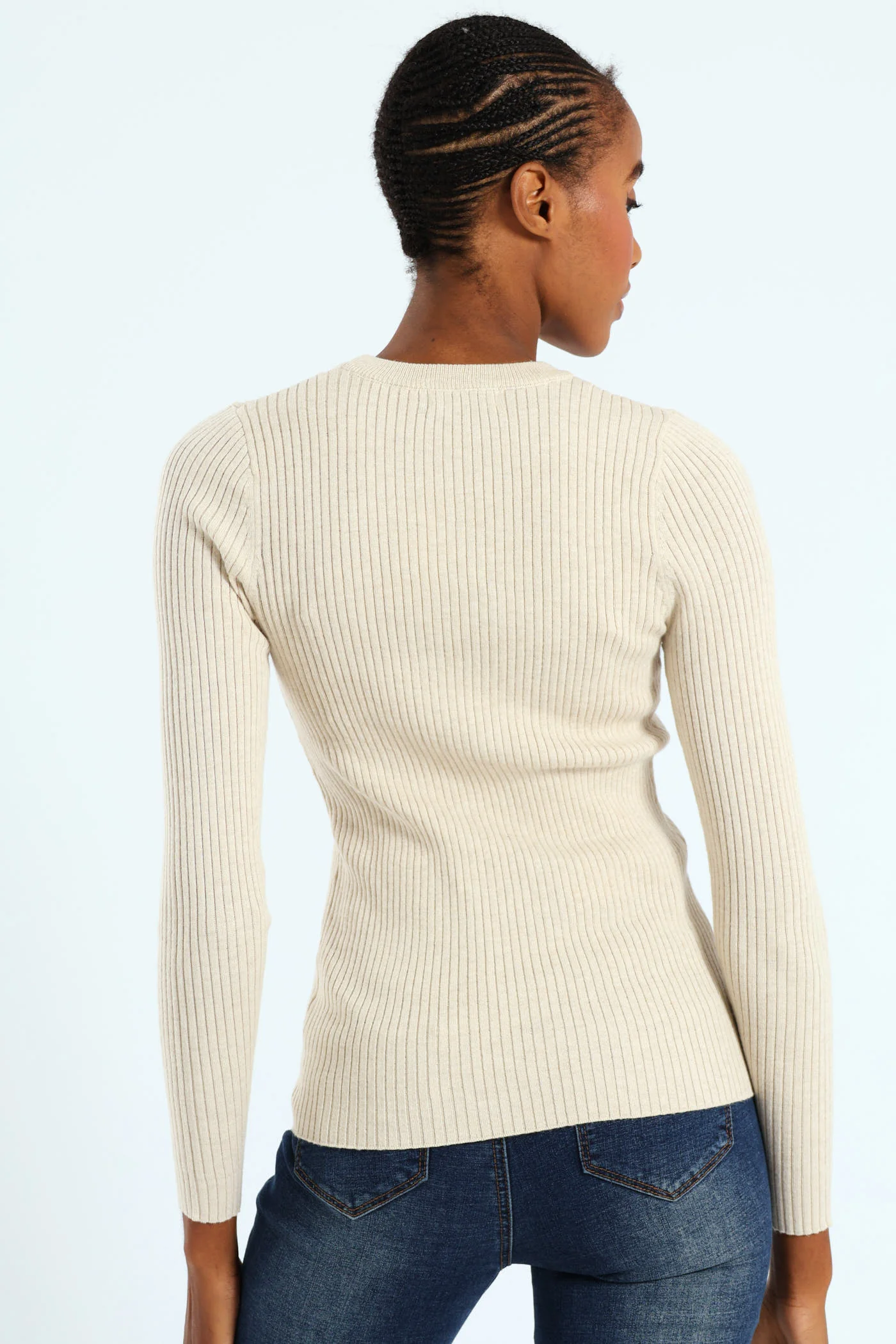Ribbed Plain Pullover - Oatmeal Melange - Image 5