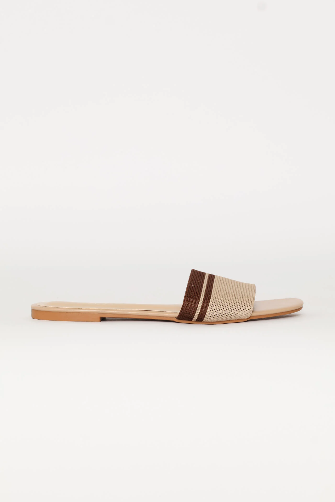 Ribbed Single Band Mule Sandal - Brown/Beige - Image 3
