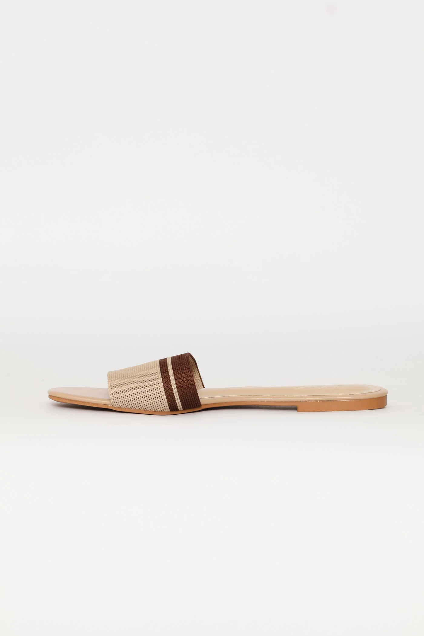 Ribbed Single Band Mule Sandal - Brown/Beige - Image 4