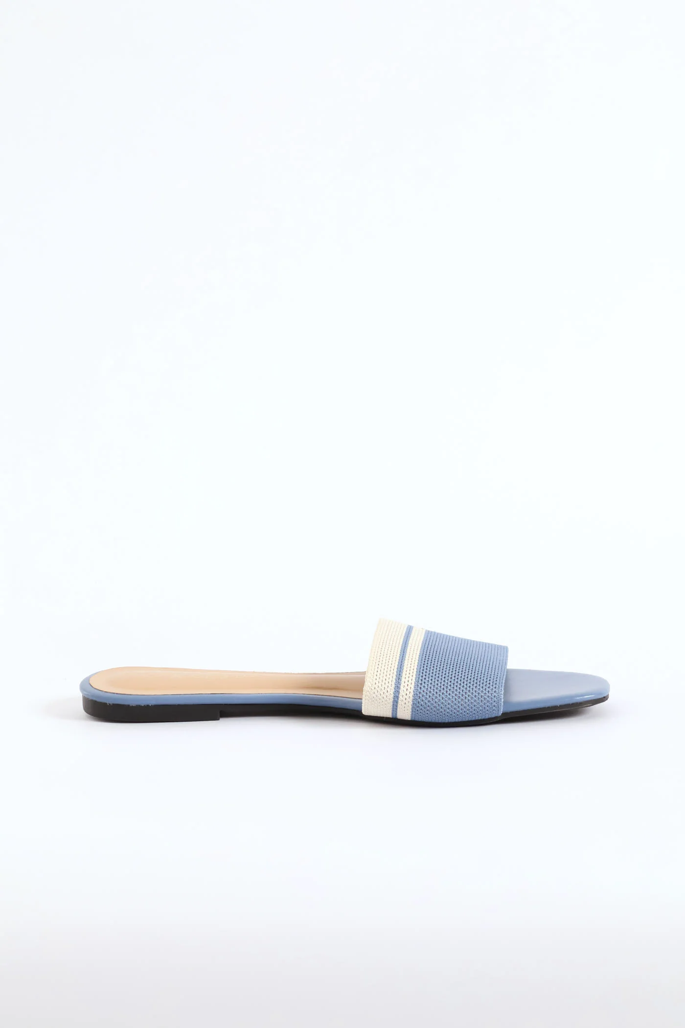 Ribbed Single Band Mule Sandal - Blue/Cream - Image 3
