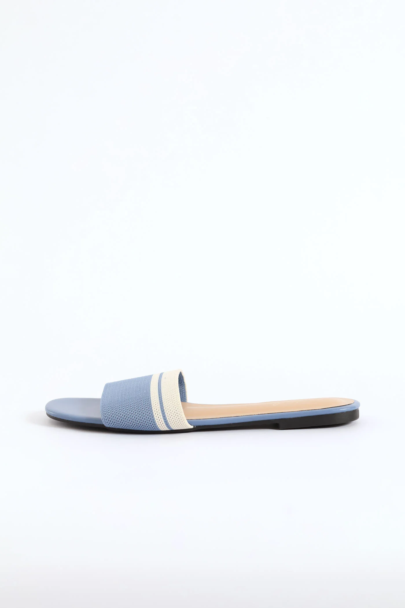 Ribbed Single Band Mule Sandal - Blue/Cream - Image 4