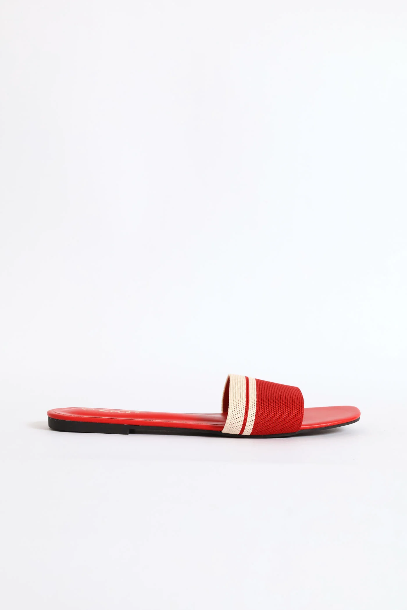 Ribbed Single Band Mule Sandal - Red - Image 3