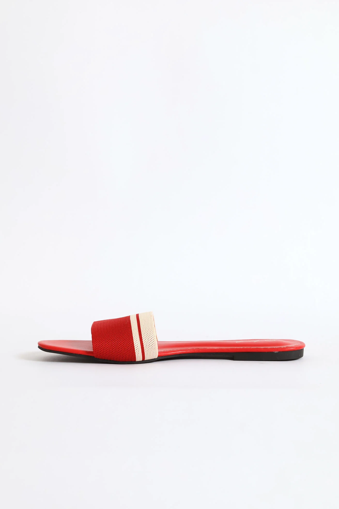 Ribbed Single Band Mule Sandal - Red - Image 4