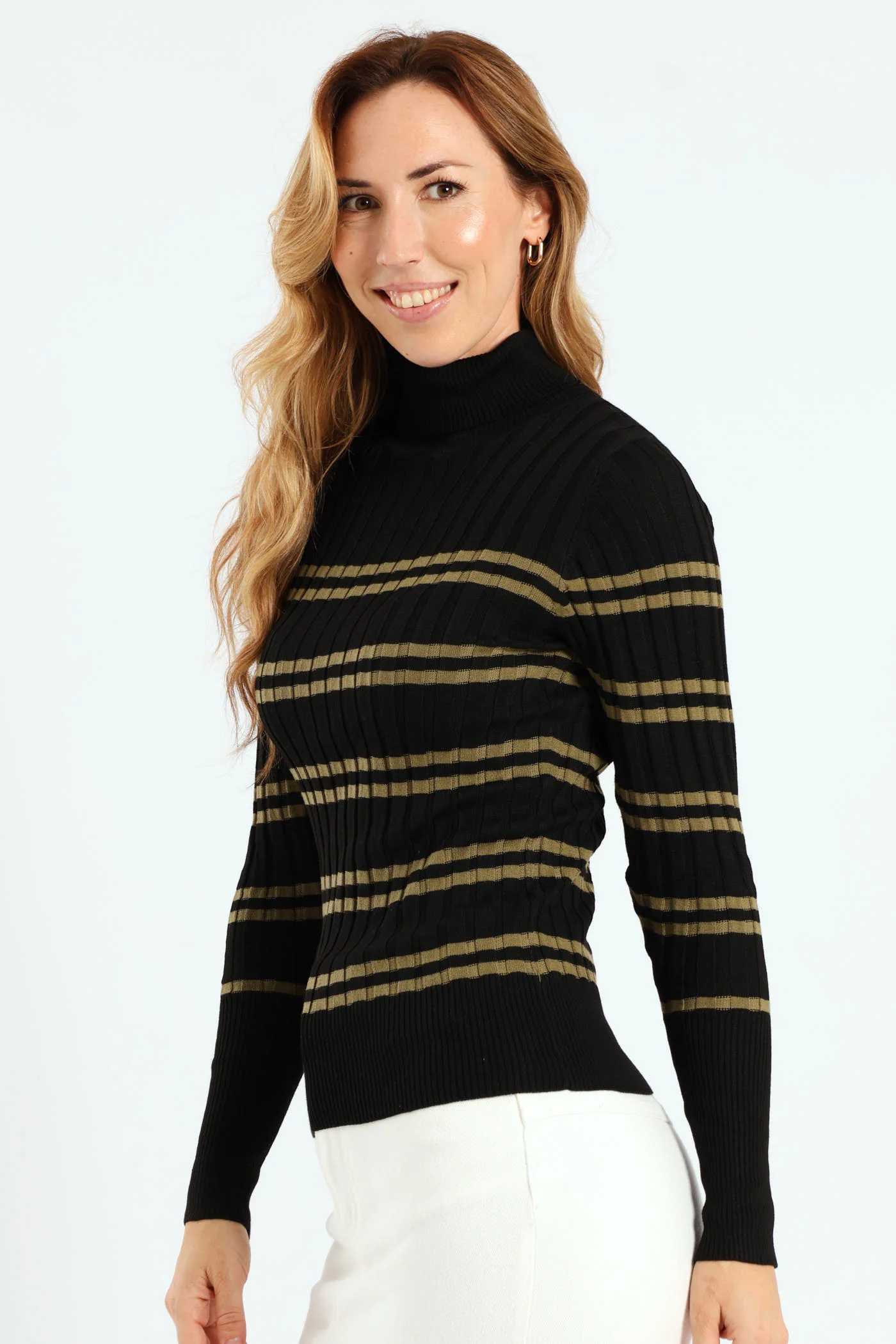 Ribbed Striped Poloneck - Black/Light Fatigue - Image 2