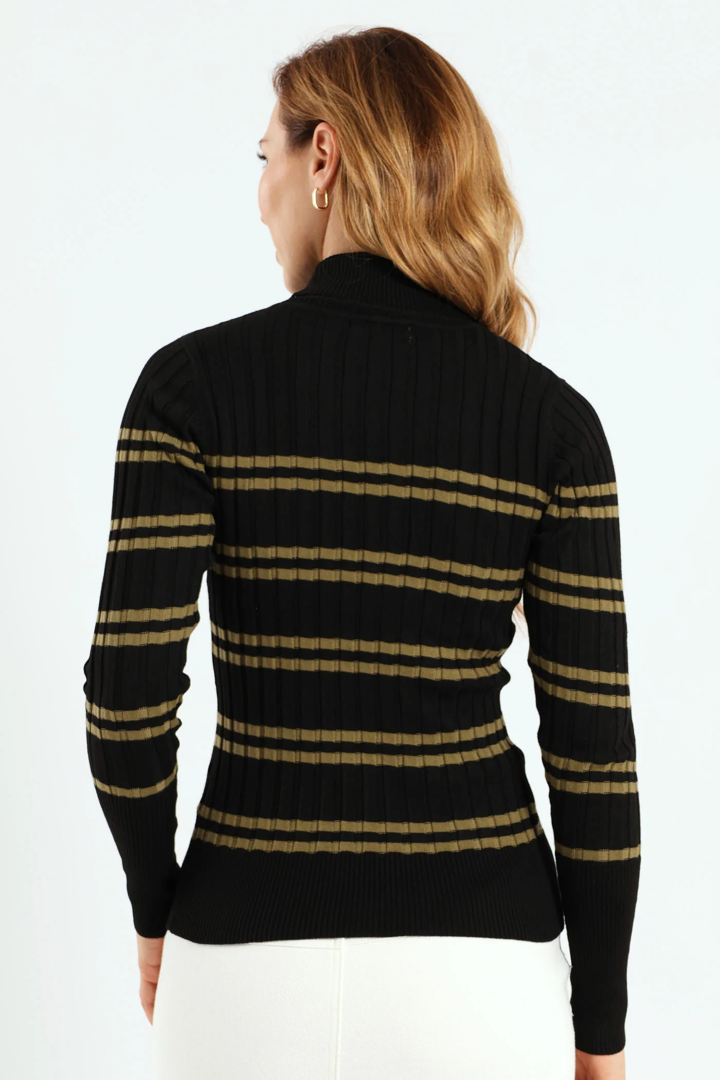 Ribbed Striped Poloneck - Black/Light Fatigue - Image 3