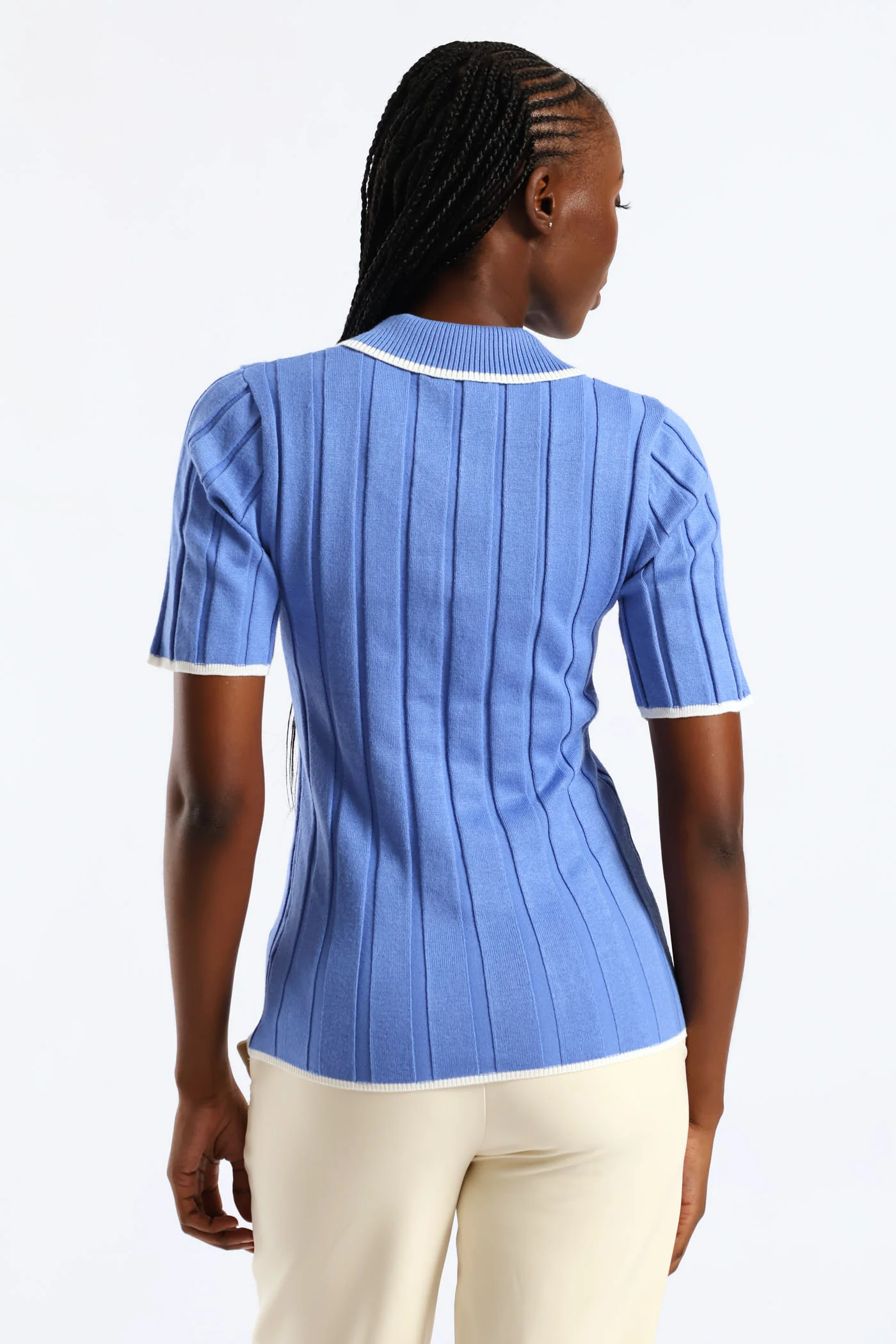 Ribbed Tipped Fancy Button Golfer - Blue - Image 2